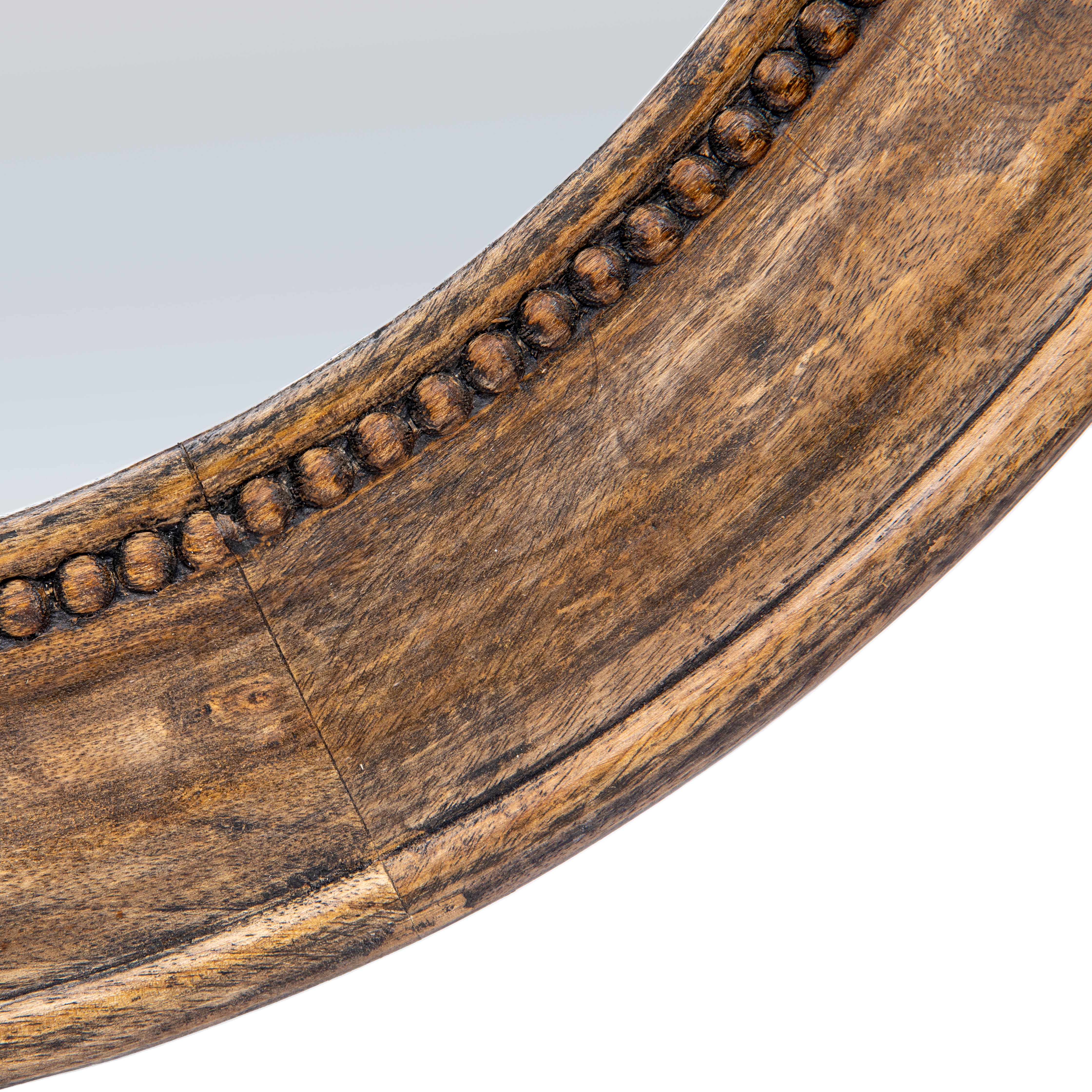 Hello Honey&#xAE; Walnut Round Carved Wood Framed Wall Mirror