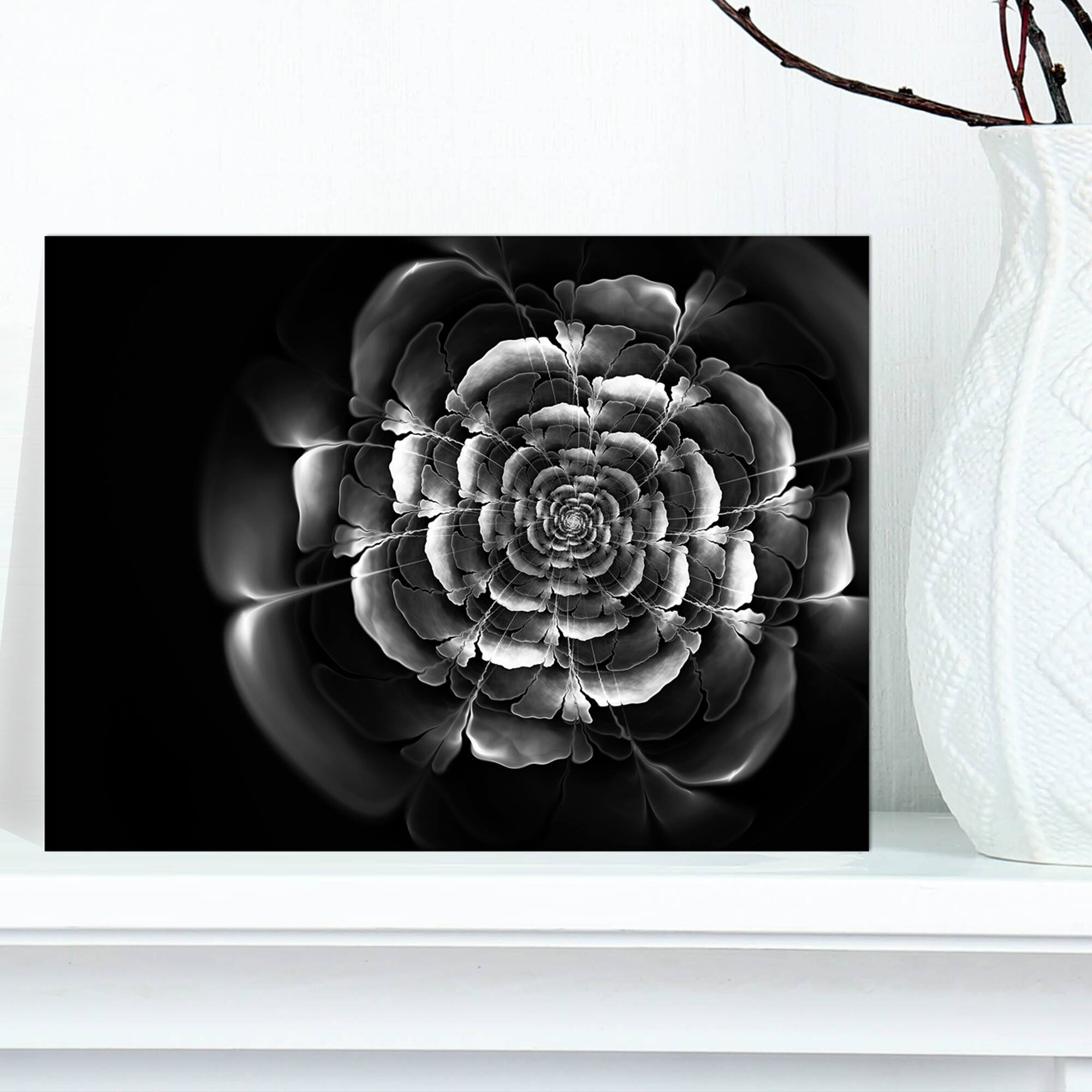 Designart - Fractal Silver Rose in Dark