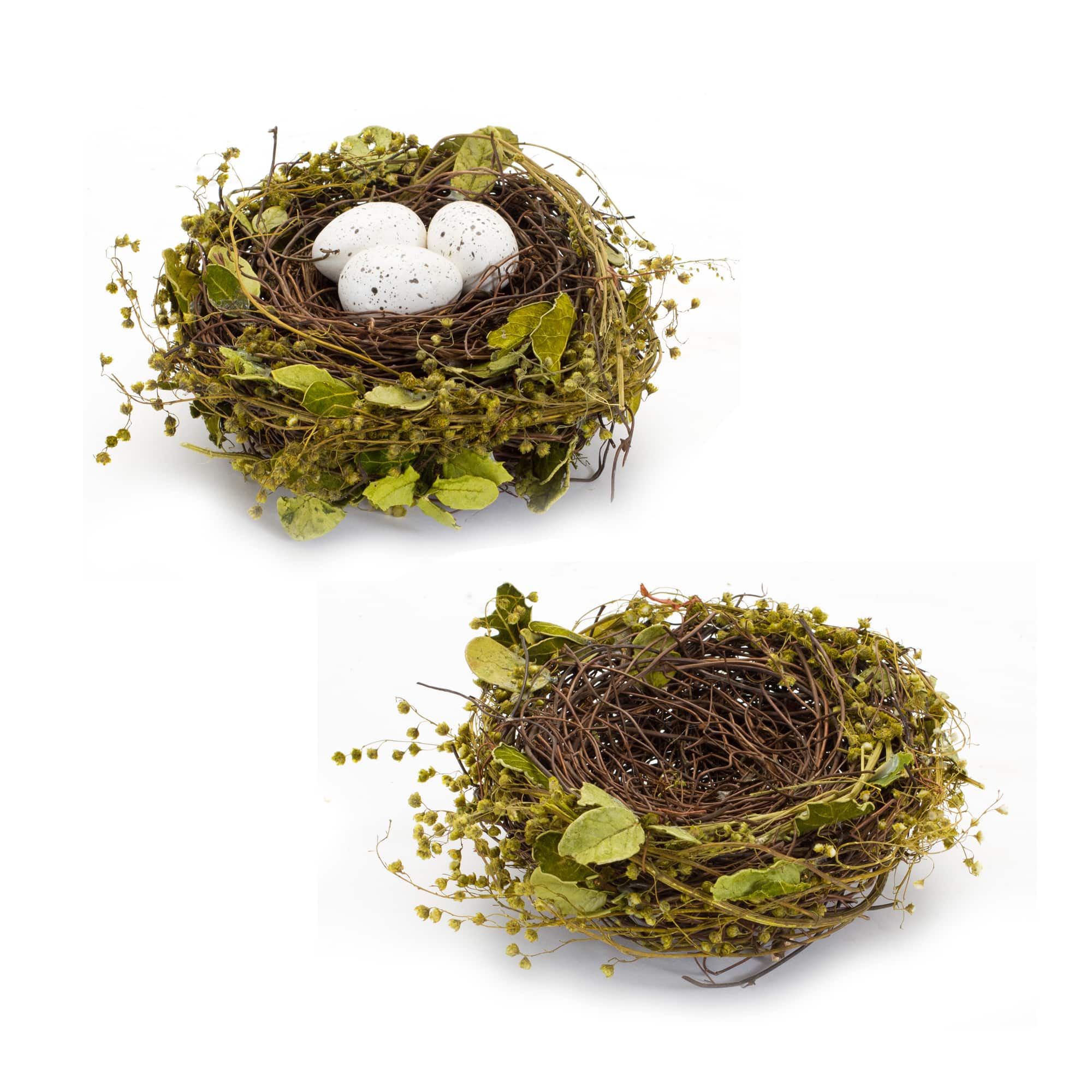 7&#x22; Natural Twig Bird Nest with Speckled Eggs Set