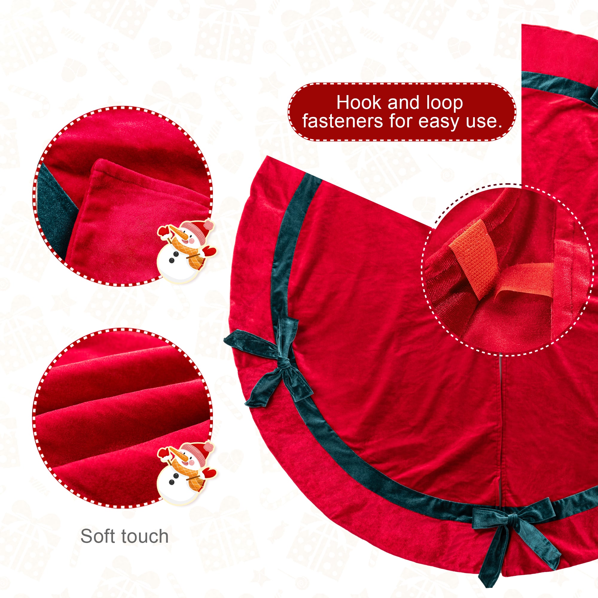 Glitzhome® 48"D Red Velvet Christmas Tree Skirt with Bows