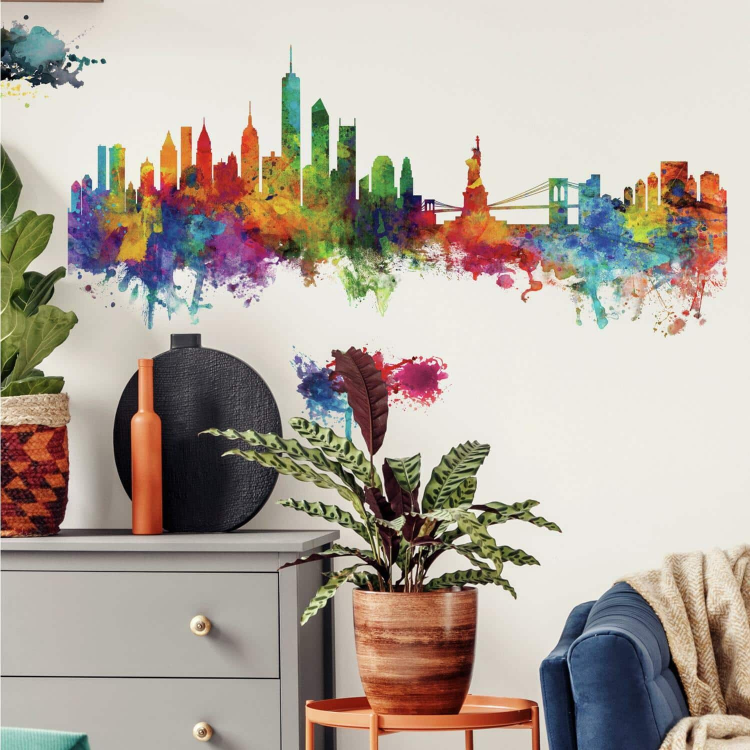 RoomMates New York City Watercolor Skyline Peel &#x26; Stick Decals