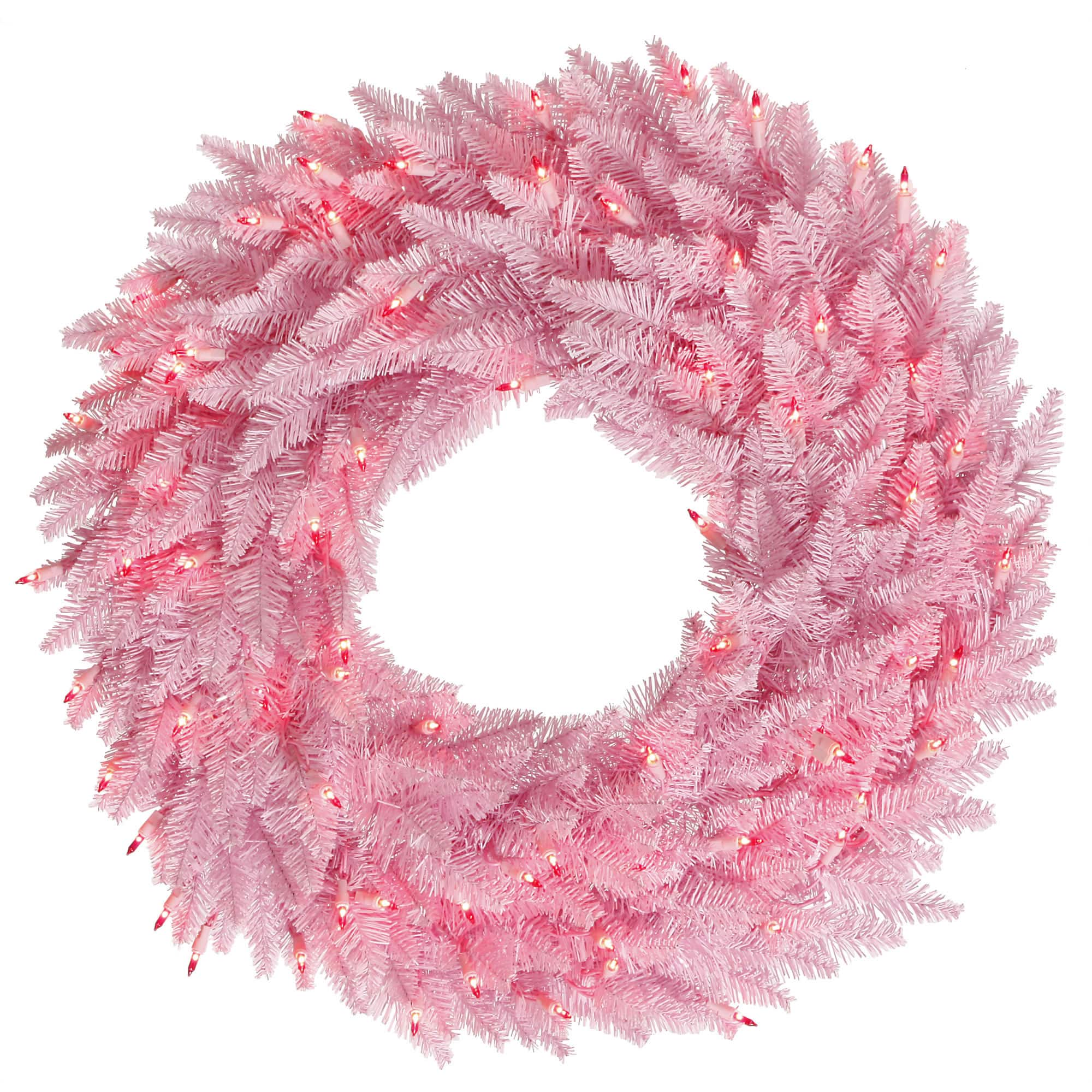 30&#x22; Pink LED Lights Light Pink Fir Artificial Christmas Wreath