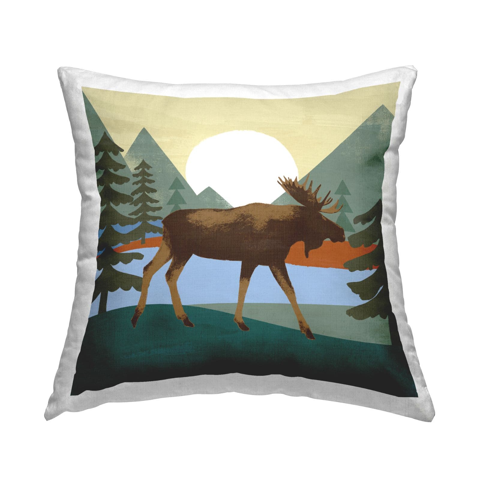Stupell Industries Wild Moose Woodland Nature Lake Scene Throw Pillow, 18&#x22; x 18&#x22;