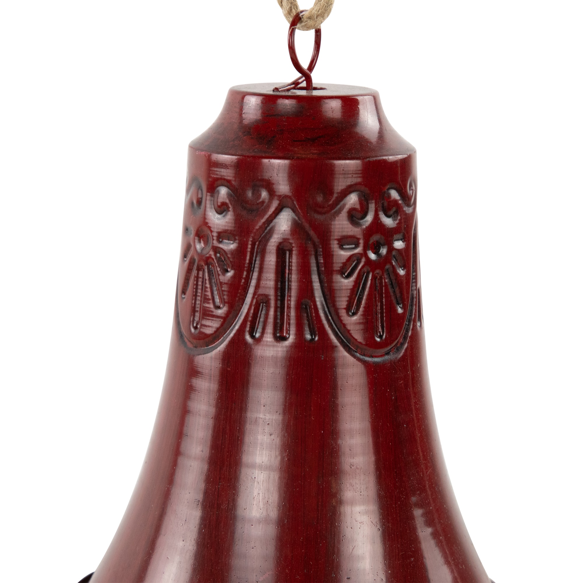 Embossed Christmas Bell Ornaments - 6" - Burgundy - Set of 2
