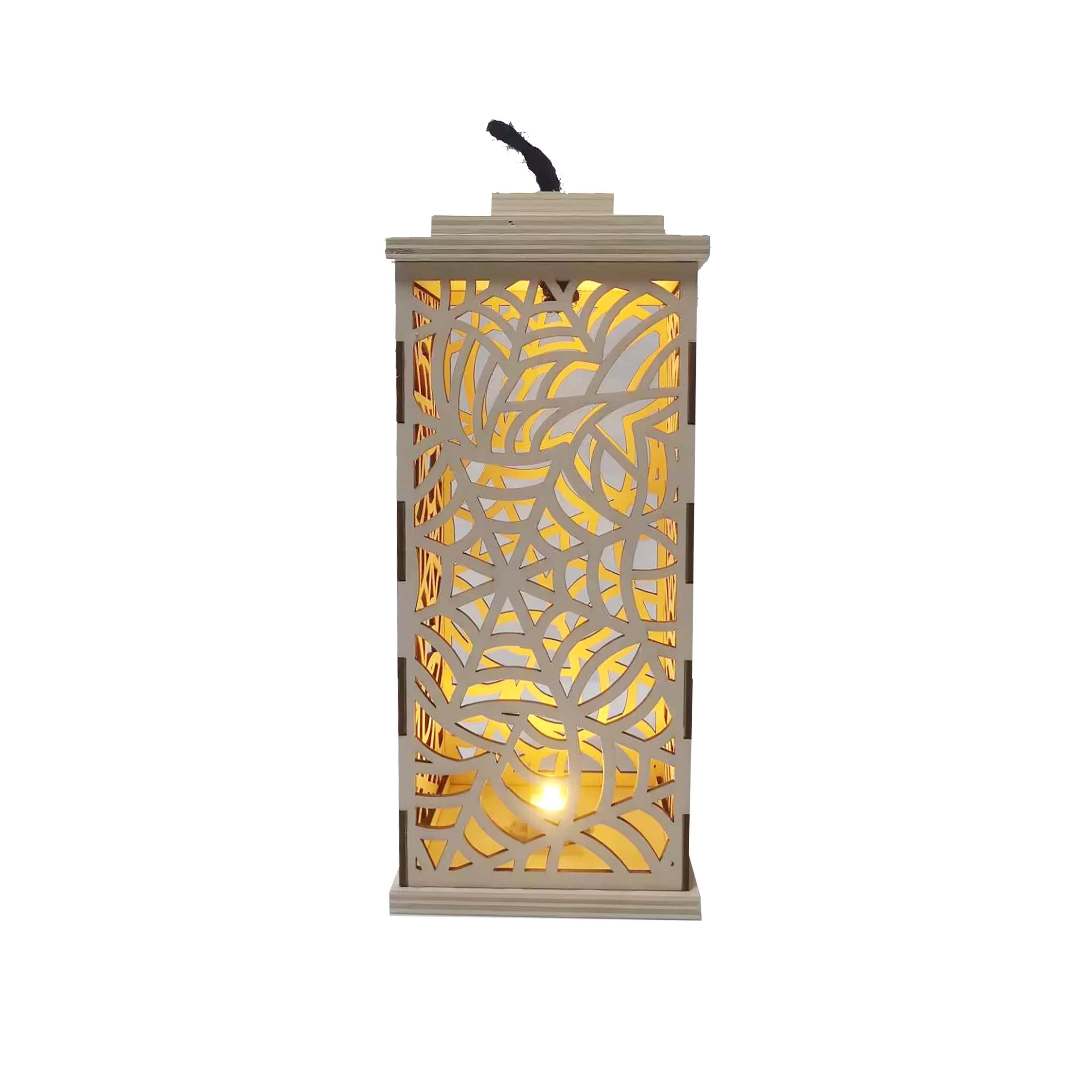10&#x22; DIY LED Web Wood Lantern D&#xE9;cor by Make Market&#xAE;