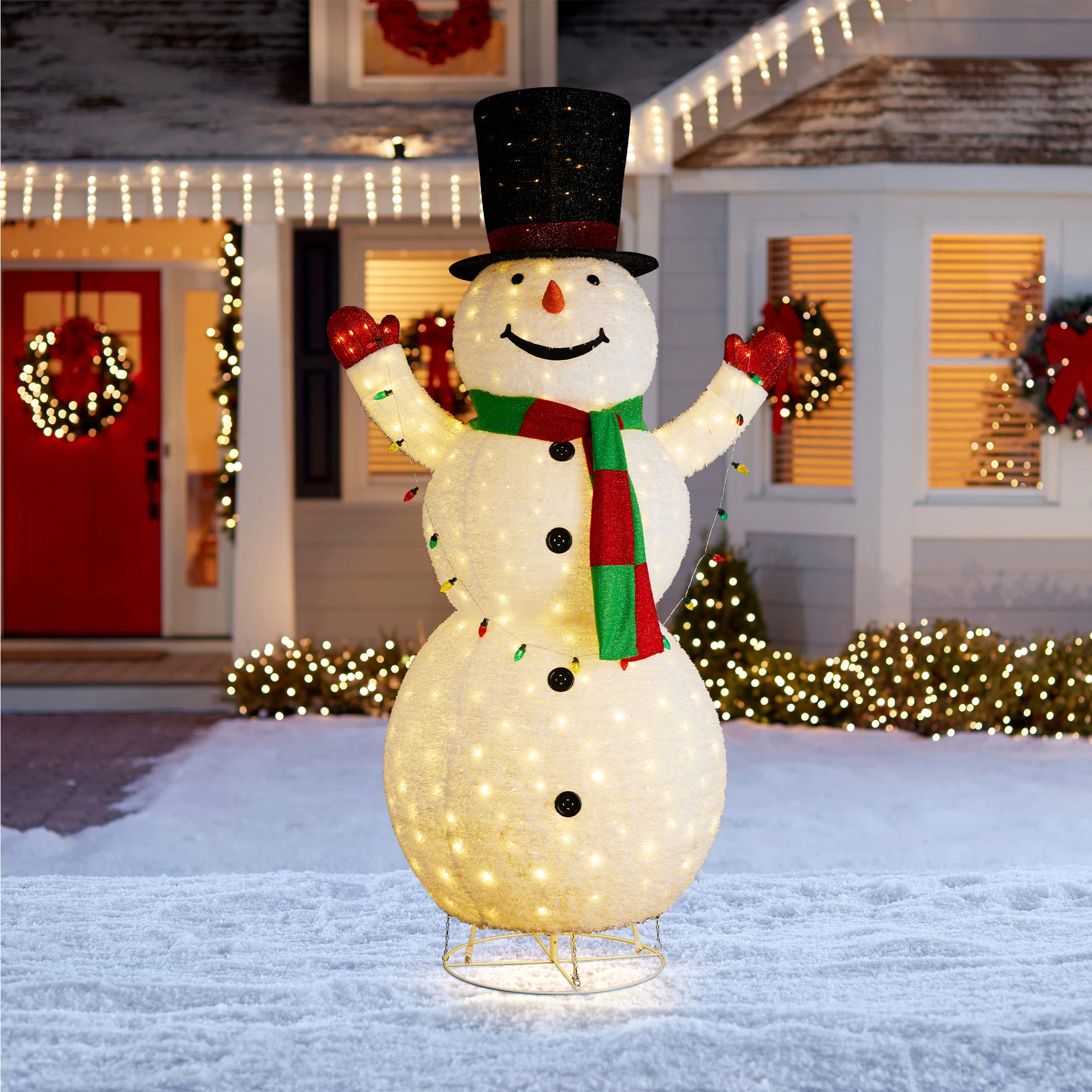 Glitzhome&#xAE; 94.5&#x22;H Lighted Christmas 3D Foldable Fabric Snowman Outdoor Decor