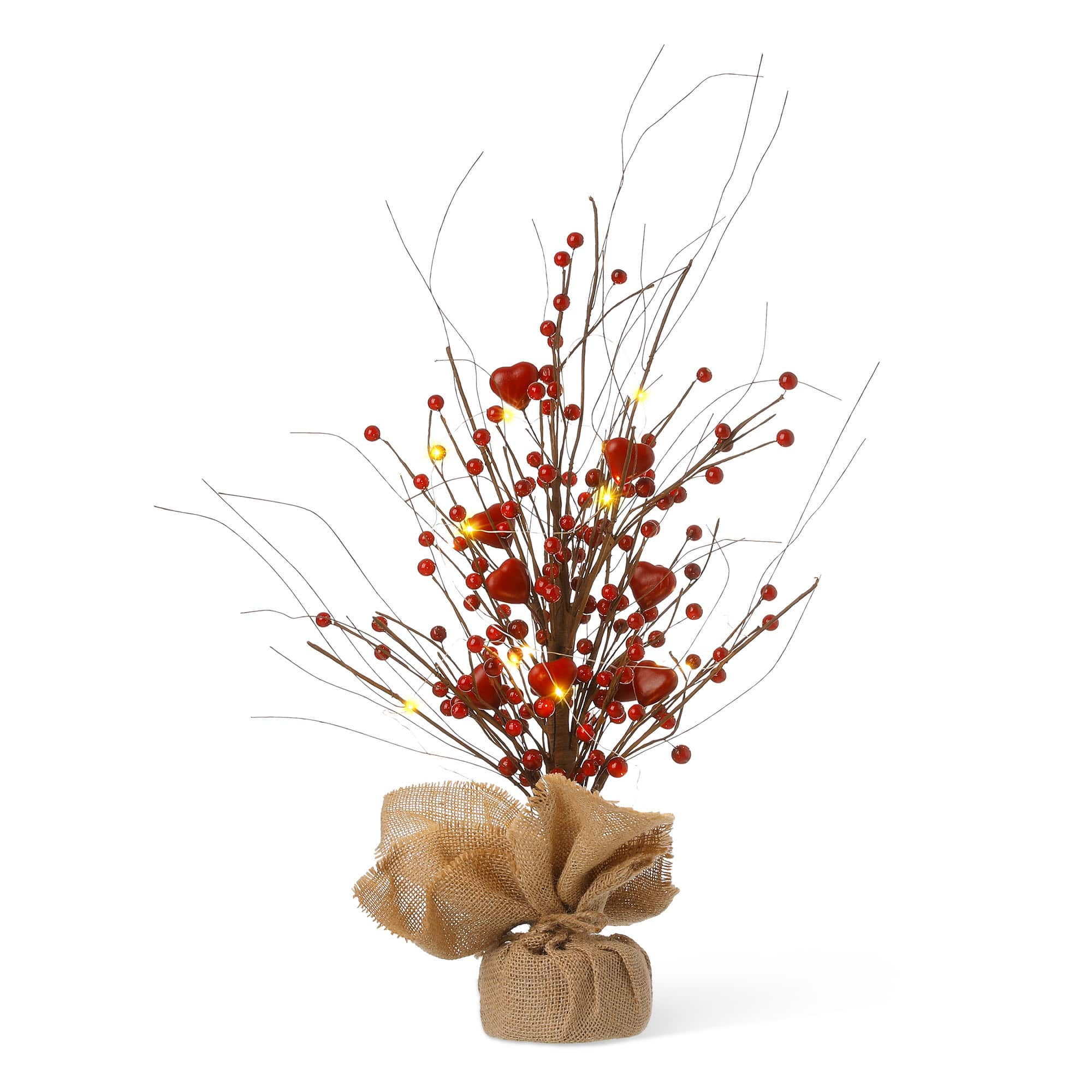 Glitzhome&#xAE; 18&#x22; Lighted Valentine&#x27;s Berry Heart Table Tree