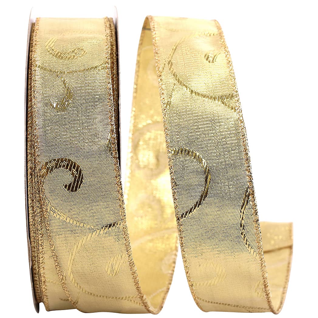 JAM Paper 1.5" x 50yd. Gold Swirls Wired Metallic Ribbon