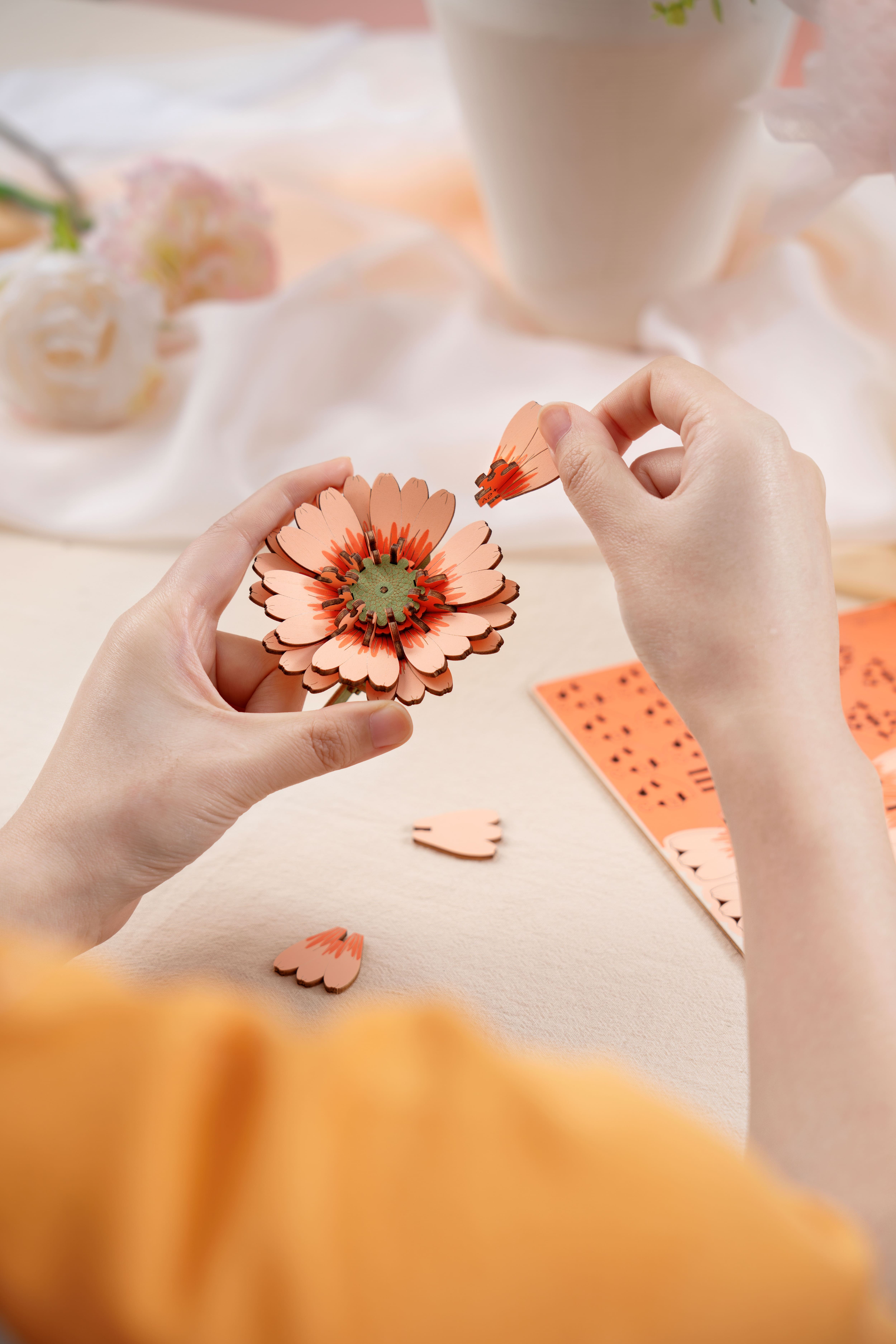 Rowood Light Orange Gerbera Daisy Wooden Bloom Craft