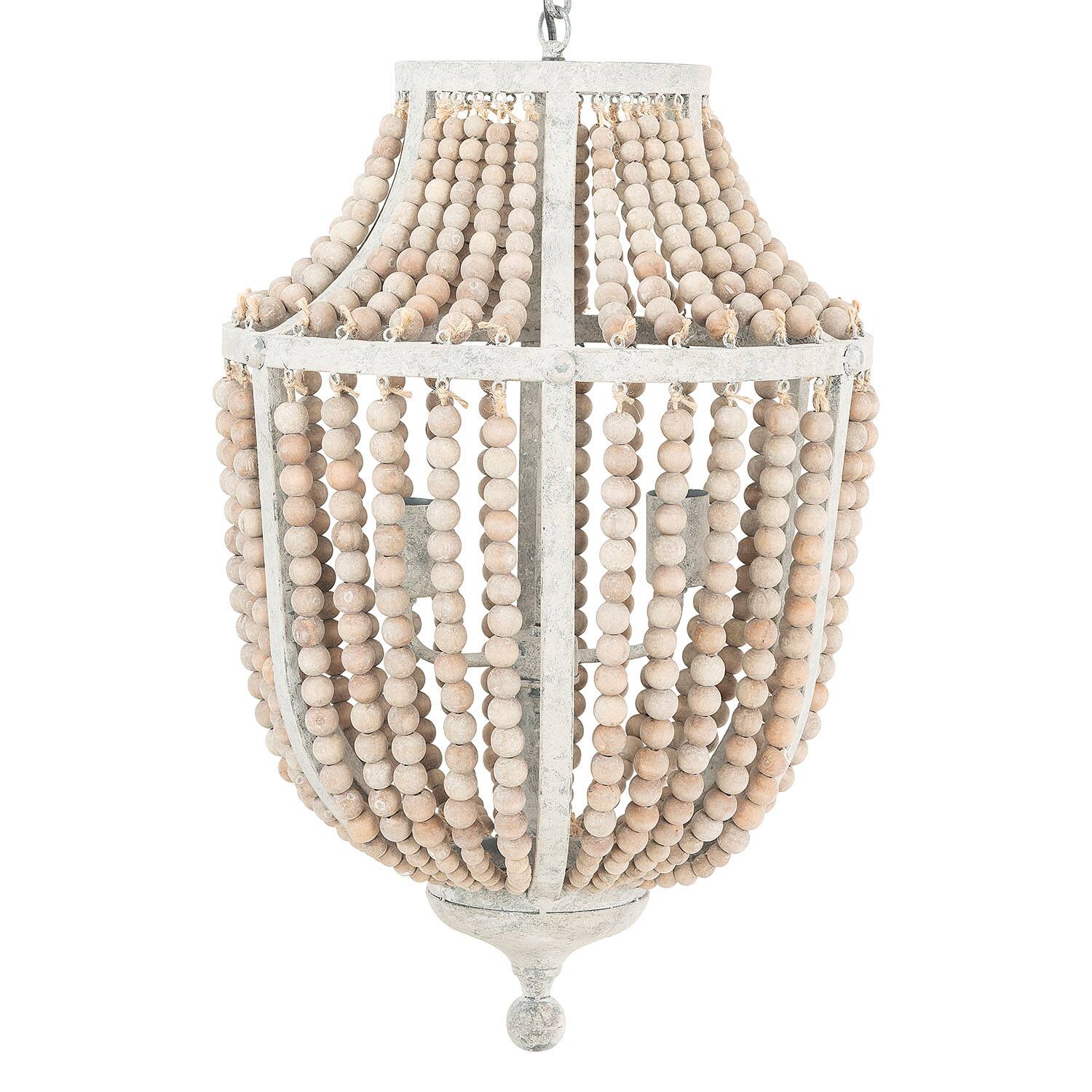 27&#x22; Metal Chandelier With Wood Beads
