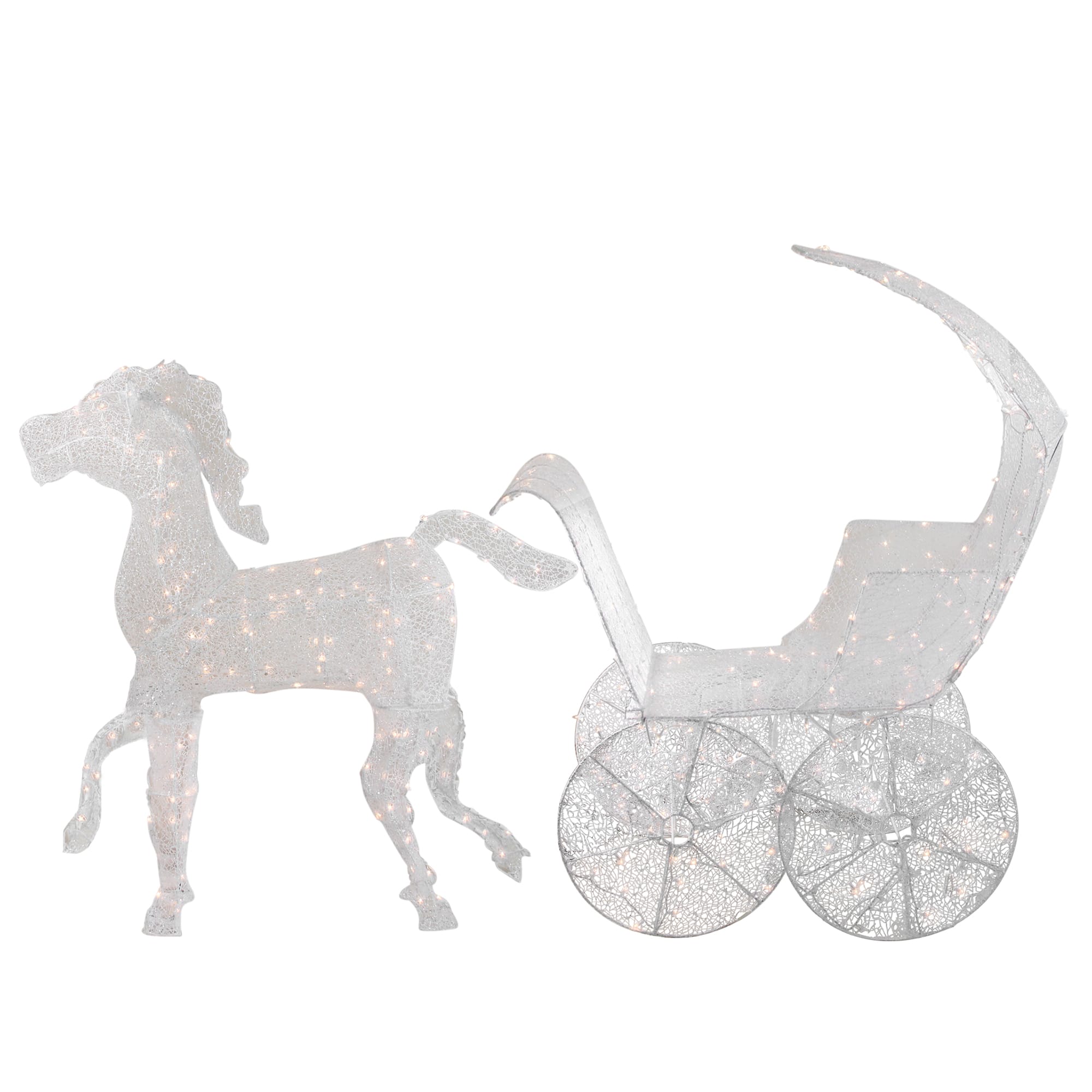 5ft. Pre-Lit White 3D Horse &#x26; Carriage Christmas Yard D&#xE9;cor