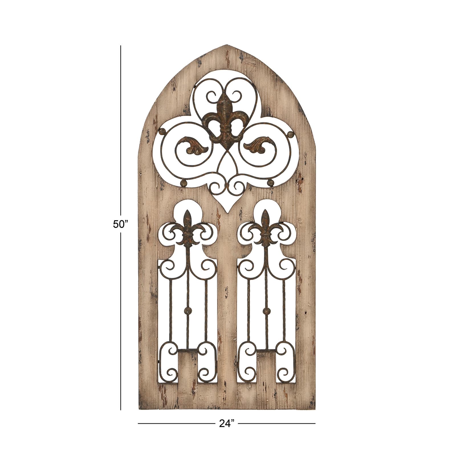 50&#x22; Brown Rustic Metal &#x26; Wood Arched Gate Wall D&#xE9;cor