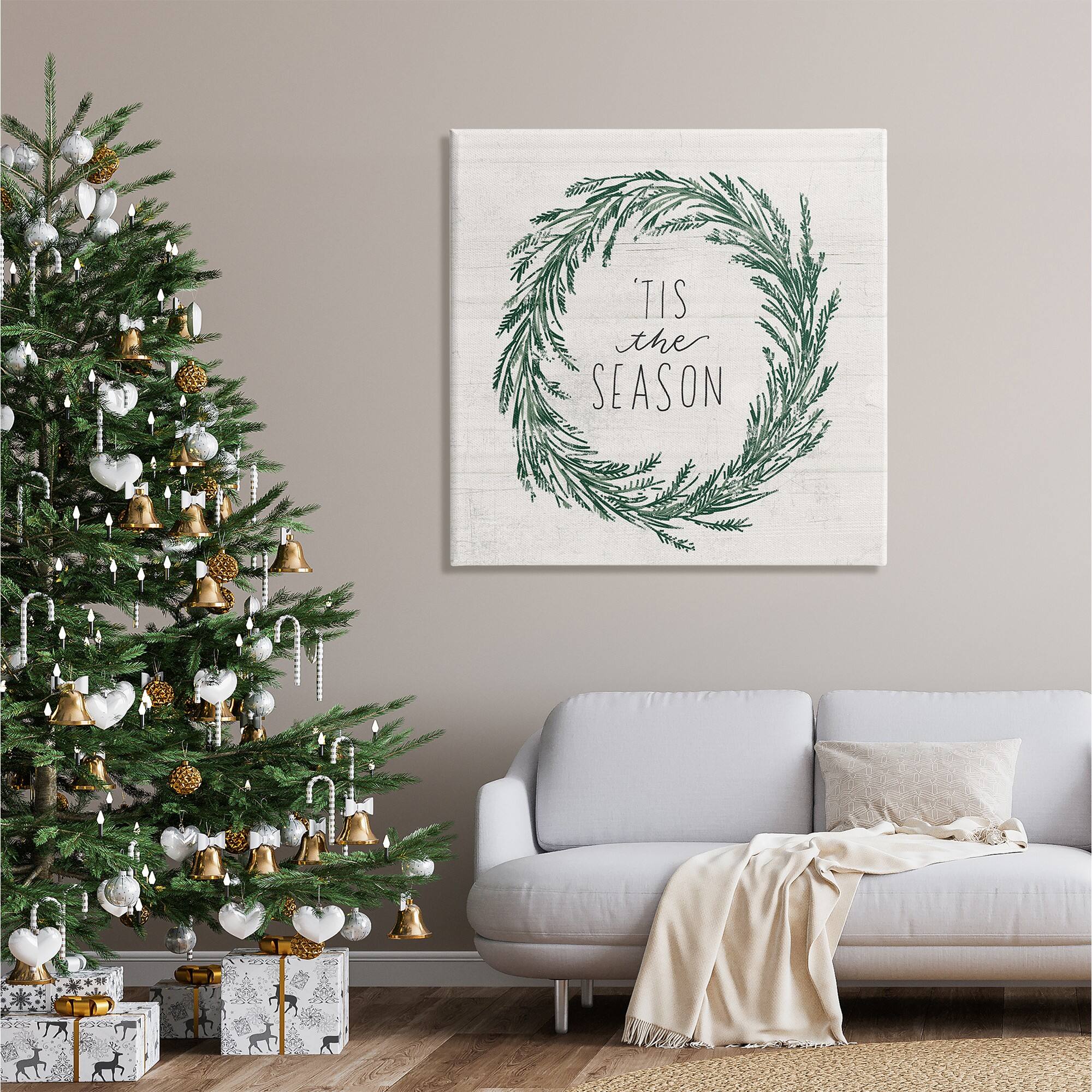 Stupell Industries Tis The Season Holiday Wreath Canvas Wall Art