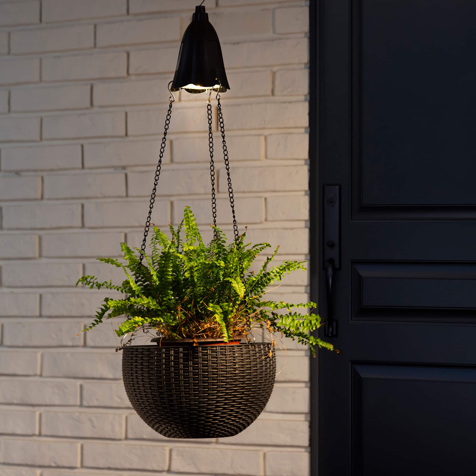 Glitzhome® 30" Solar Lighted Black Plastic Hanging Planter