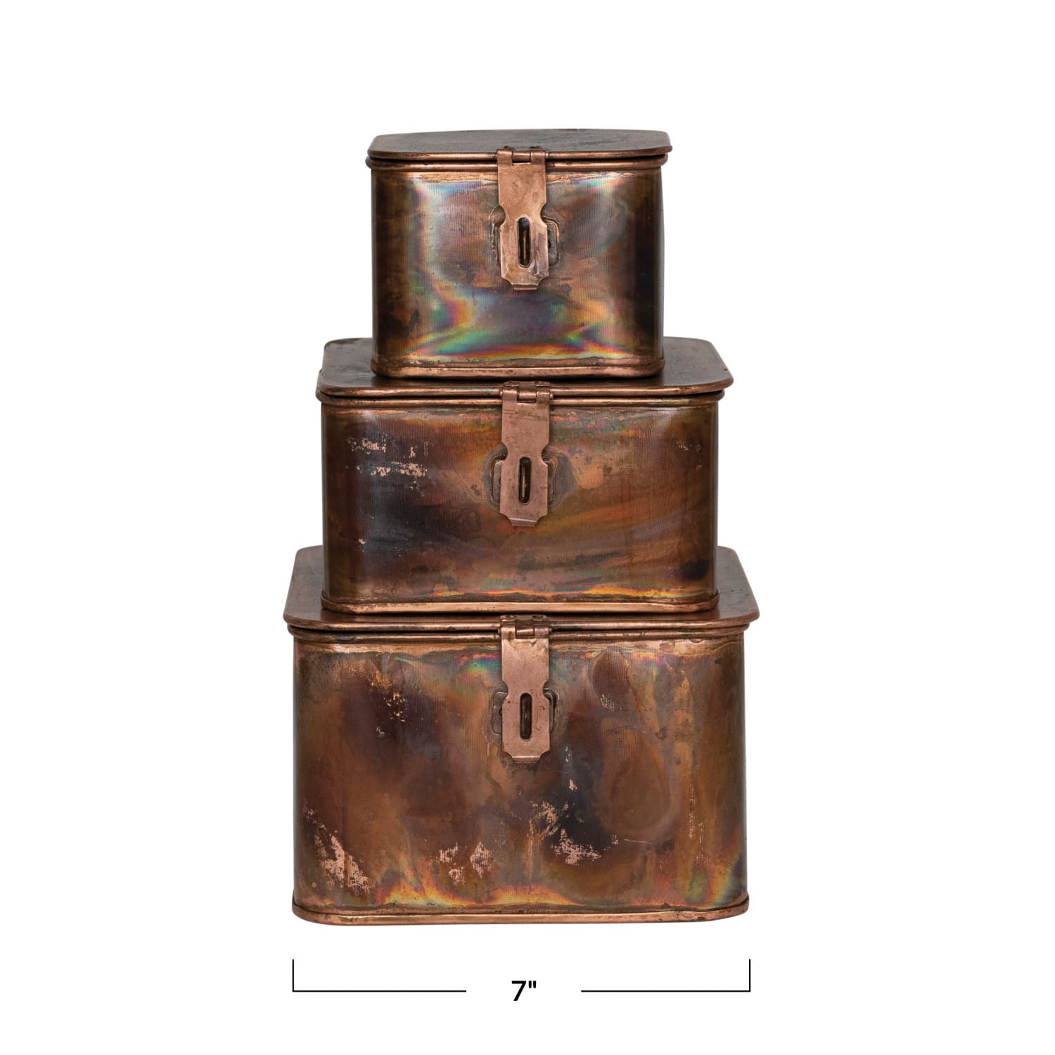 7&#x22; Burnt Copper Finish Square Decorative Boxes Set