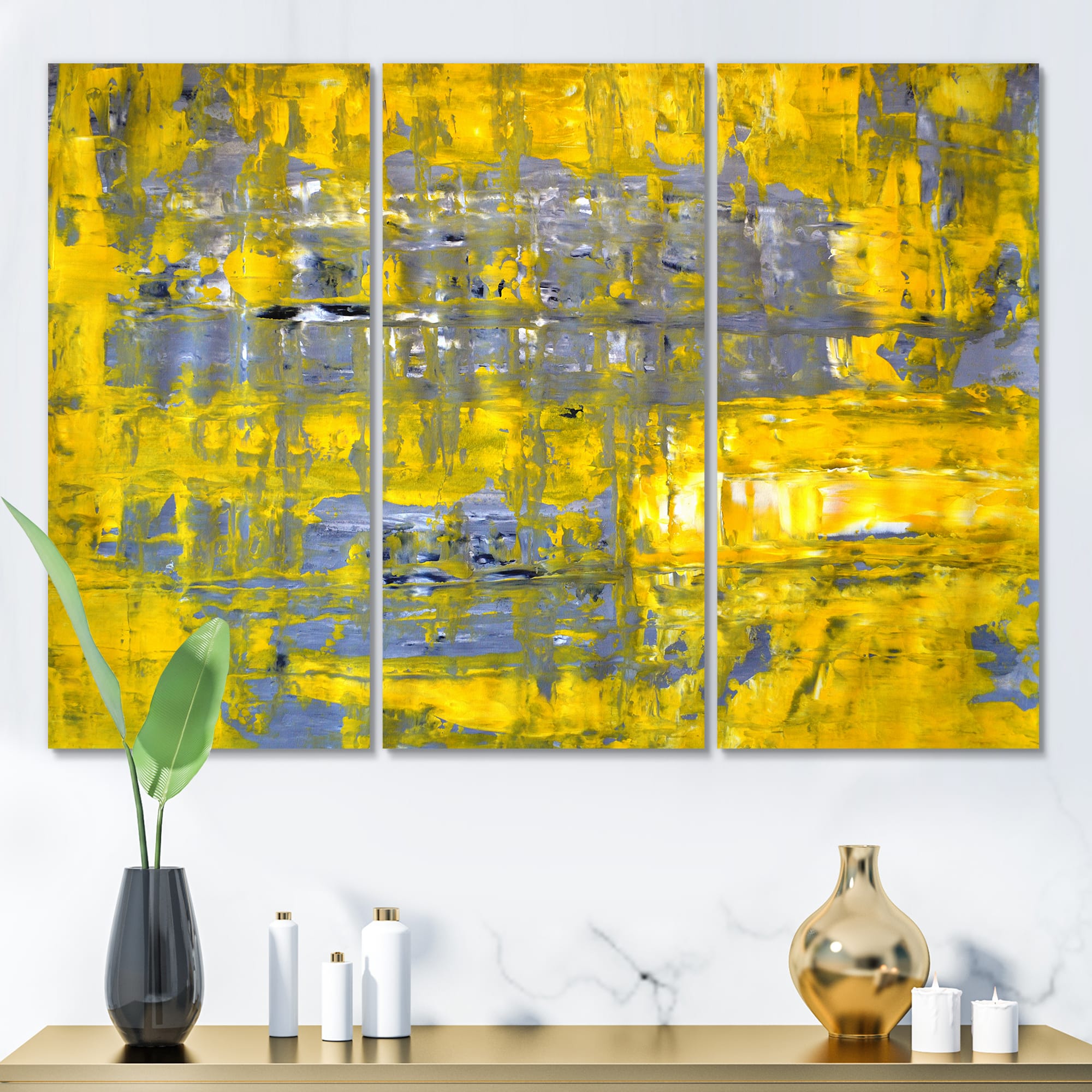 Designart - Yellow Meets Grey Abstract Art I