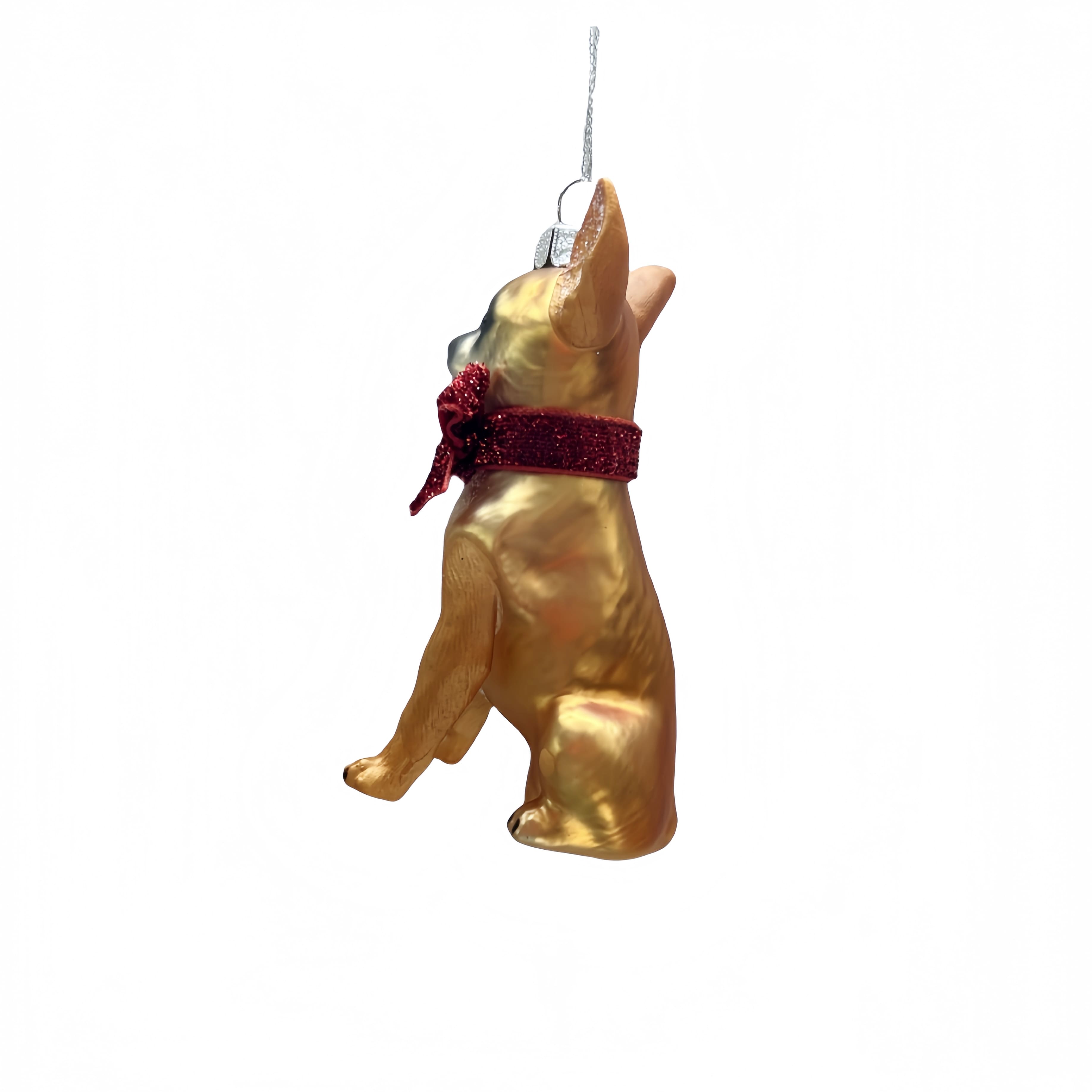 4&#x22; Golden Brown &#x26; Red Dog with Bow Glass Ornament by Ashland&#xAE;