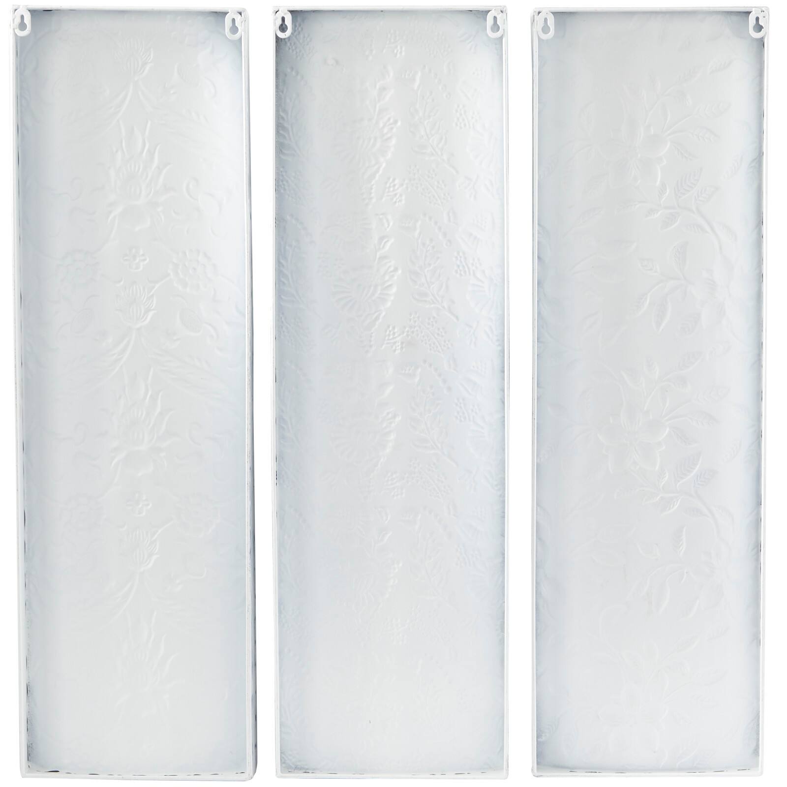 The Novogratz White Metal Floral Wall Decor with Embossed Details Set of 3 10", 31"