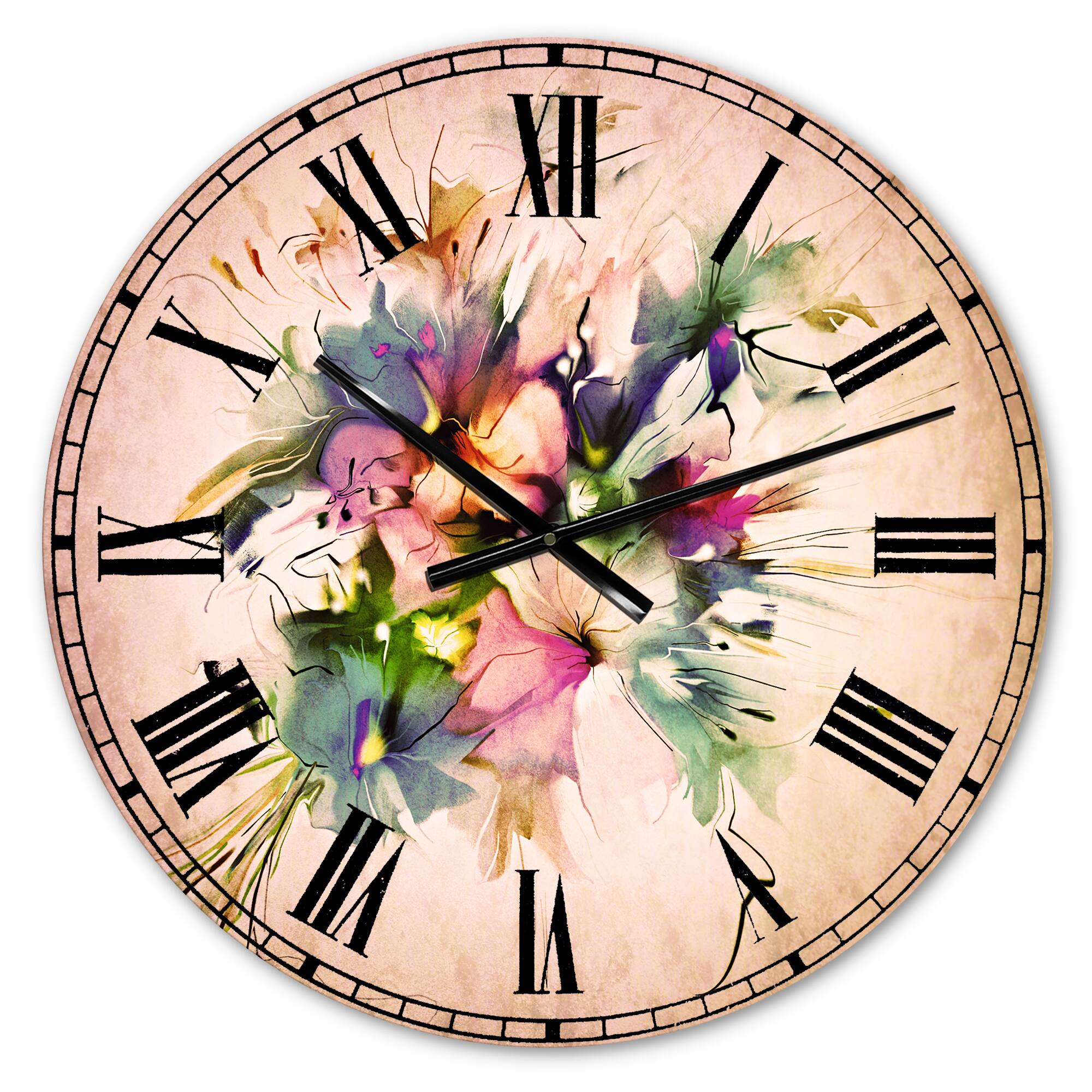 Designart Summer Colorful Flowers Traditional Wall Clock