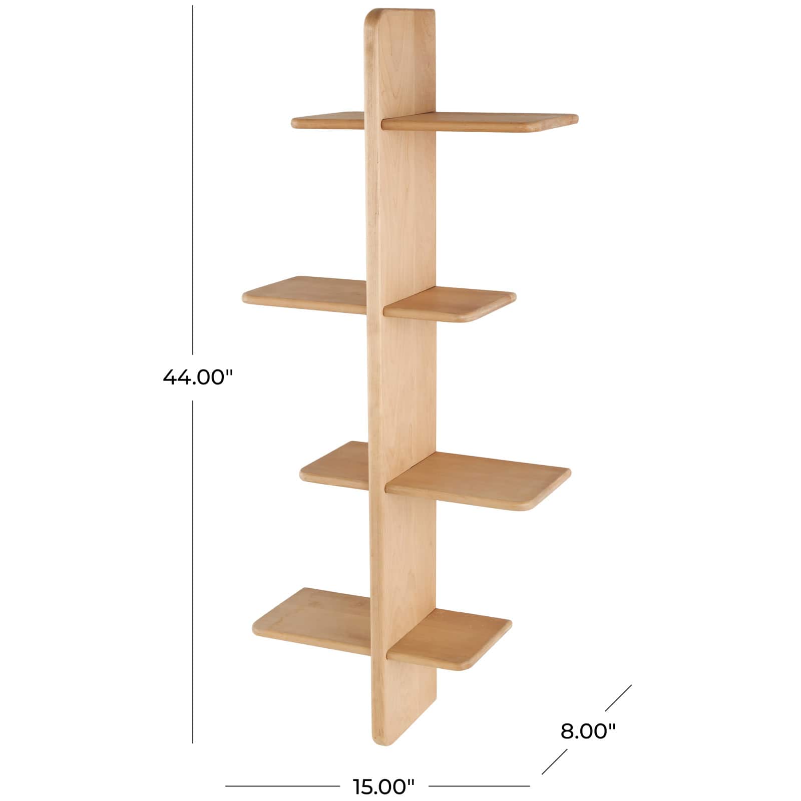 15" x 44" 8-Shelf Light Brown Wood Handmade Wall Shelf