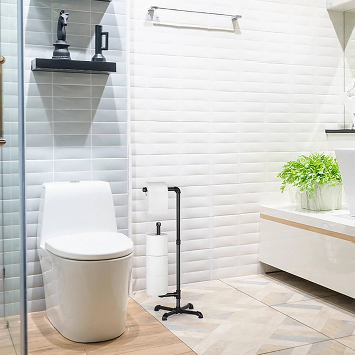 Black Freestanding Toilet Paper Cast Iron Pipe Stand