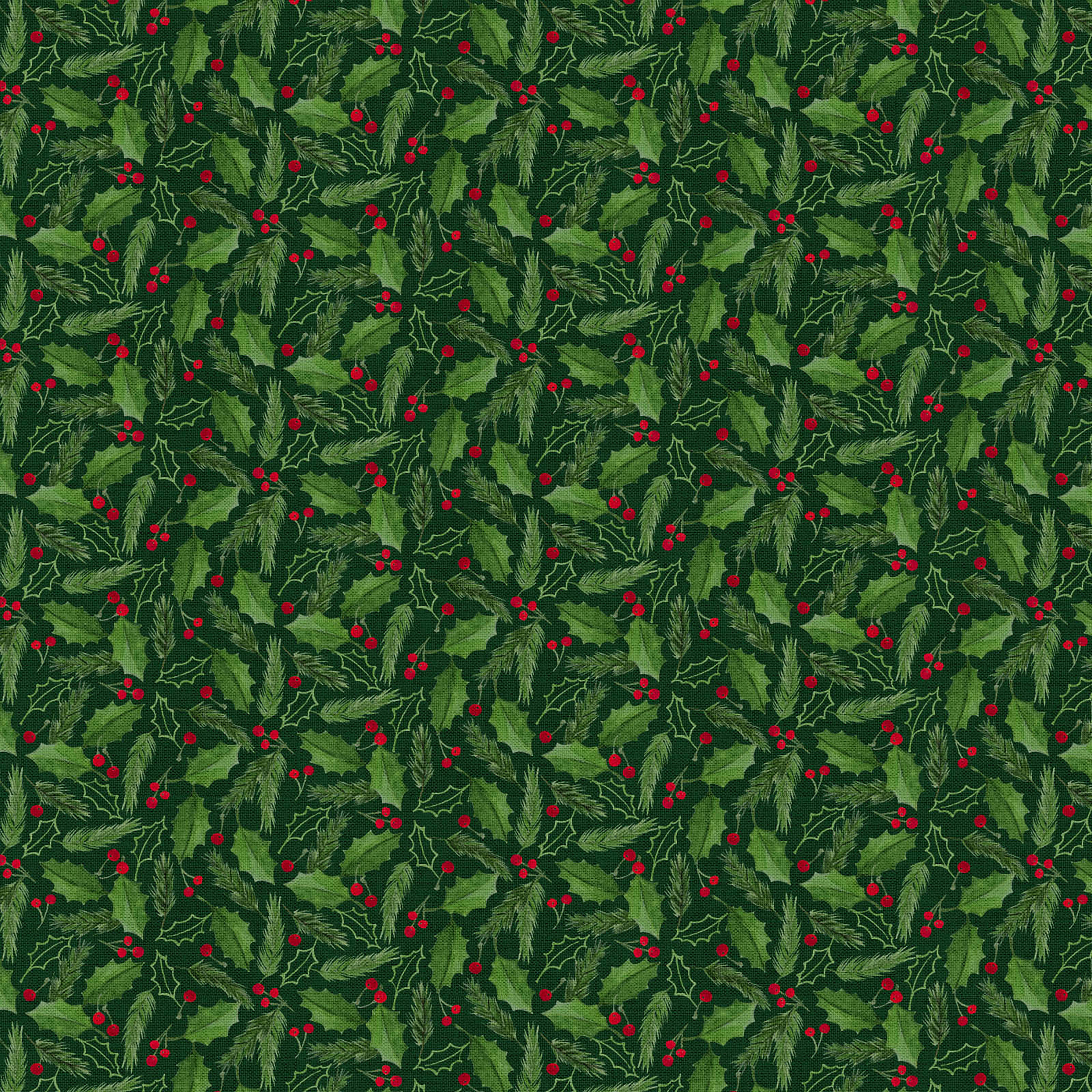 Fabric Editions Green Holly &#x26; Berries Cotton Fabric