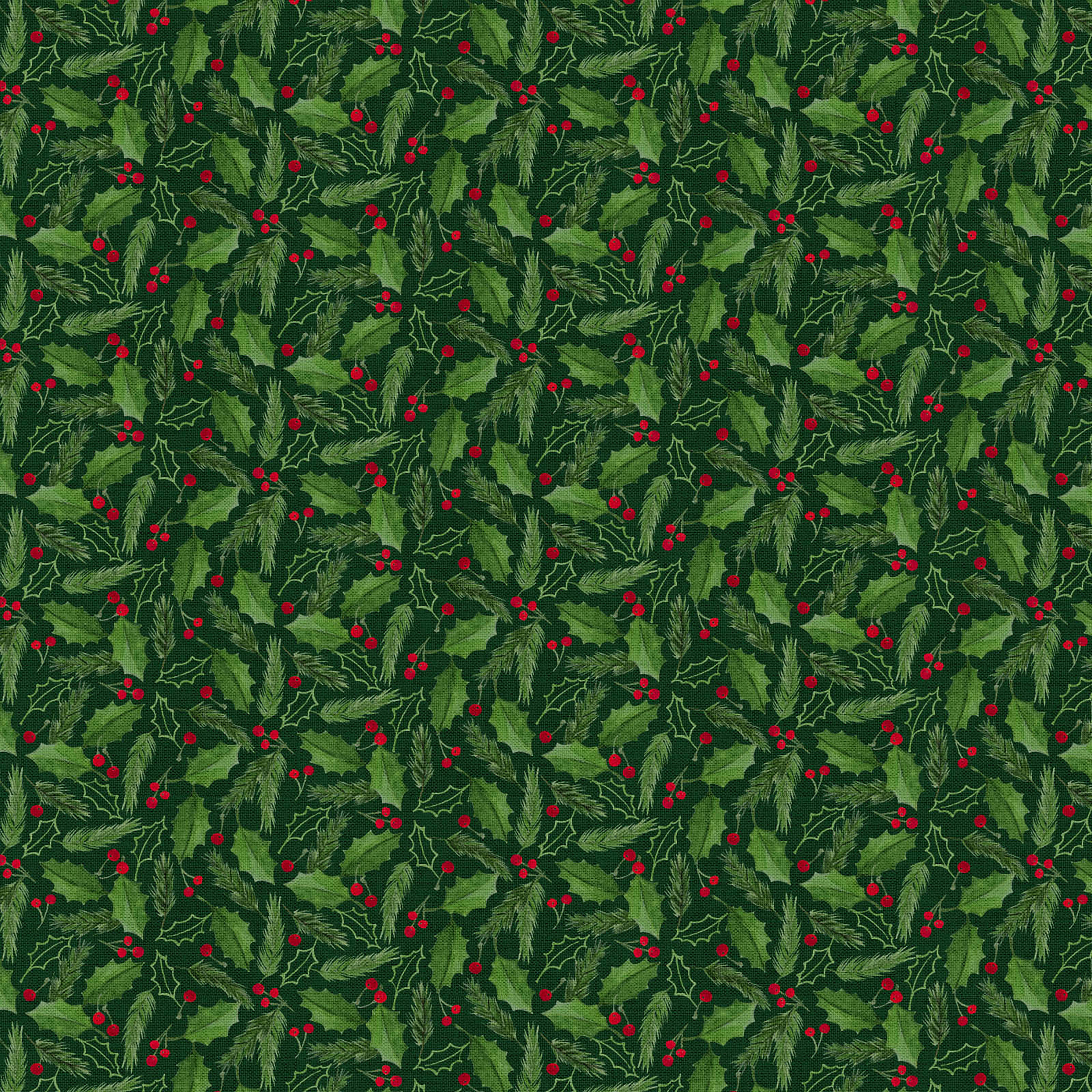 Fabric Editions Green Holly & Berries Cotton Fabric
