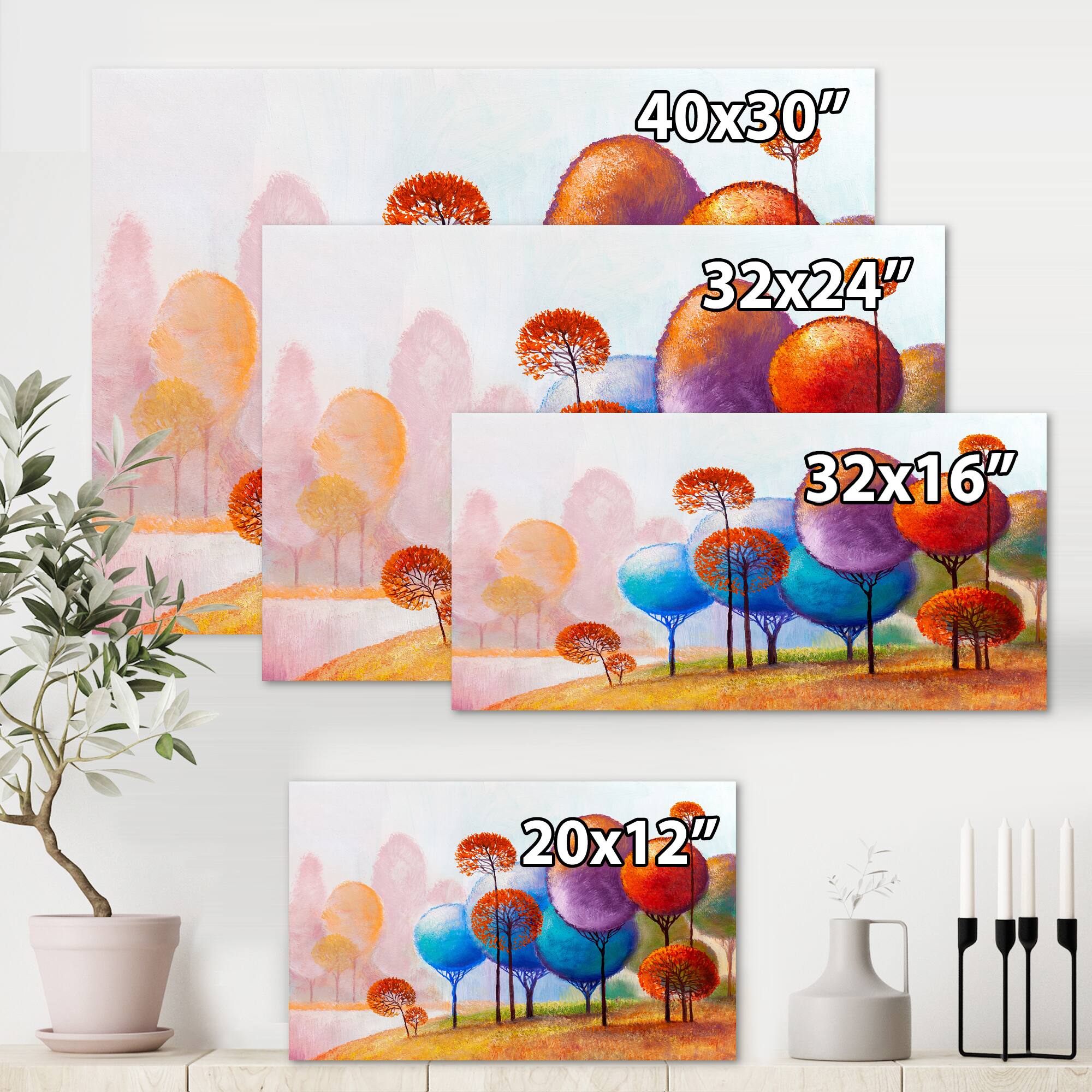 Designart - Colourful Trees Impression III - Traditional Canvas Wall Art Print