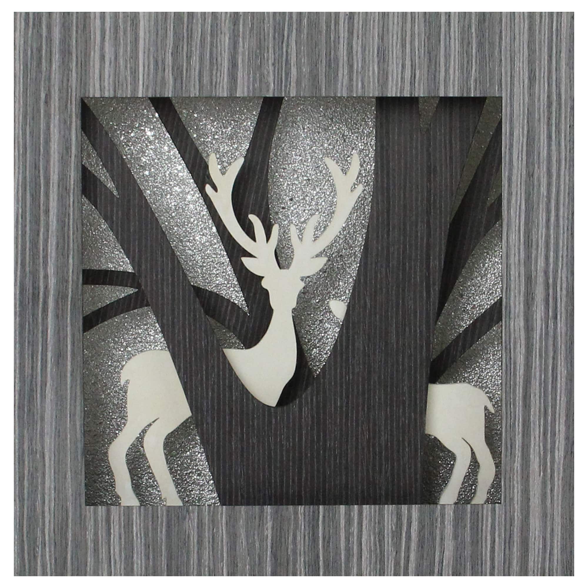 12&#x22; Glittered Woodland Deer Silhouette Box Framed Christmas Table D&#xE9;cor