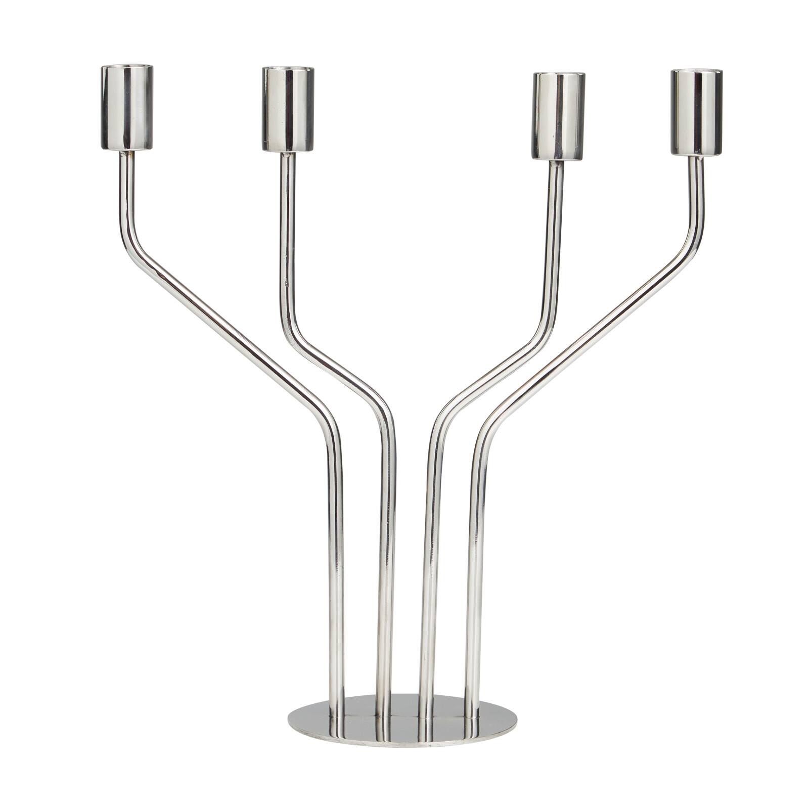 The Novogratz 13" Silver Stainless Steel Abstract Angled Candelabra