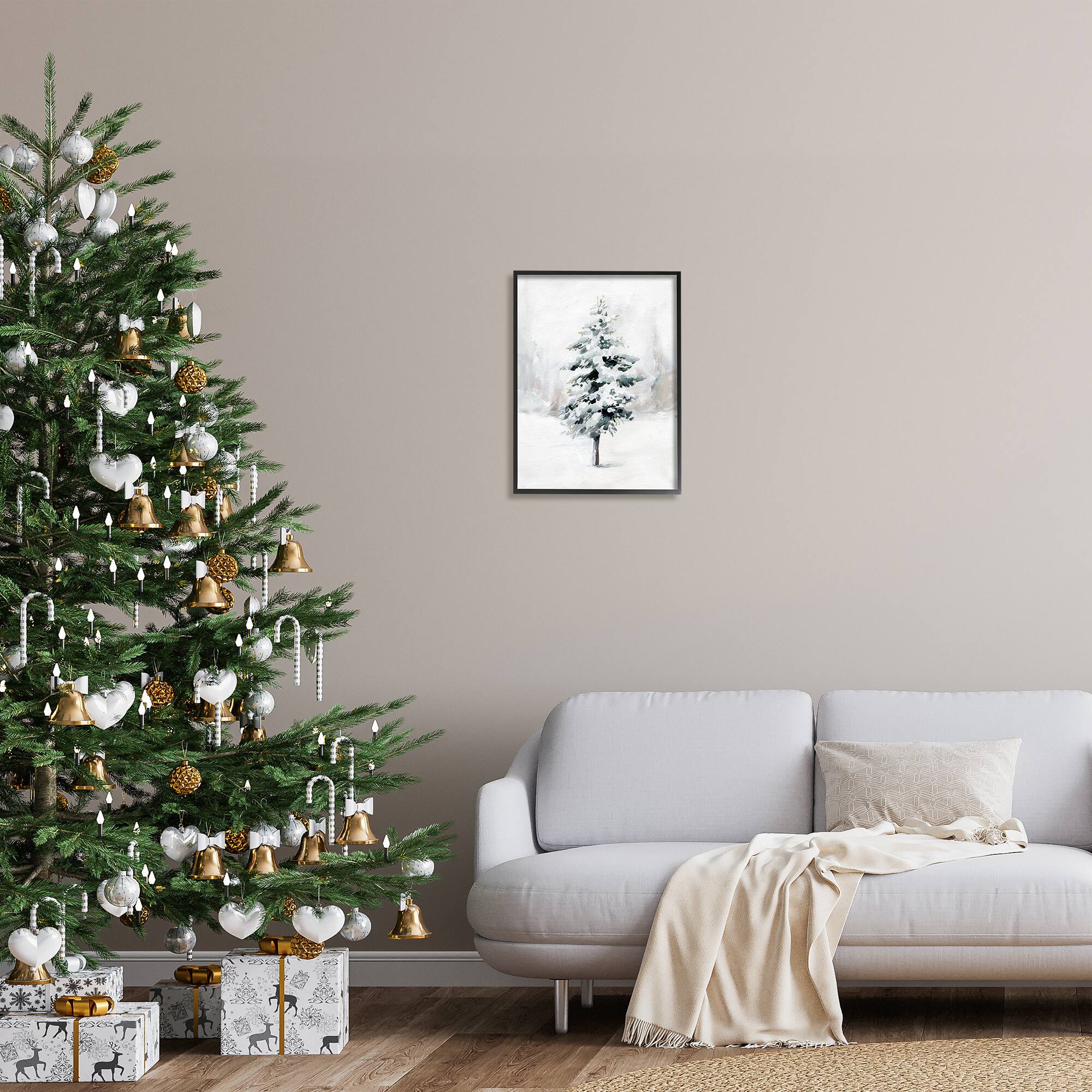 Stupell Industries Wintery Snow Tree Scene Framed Giclee Art
