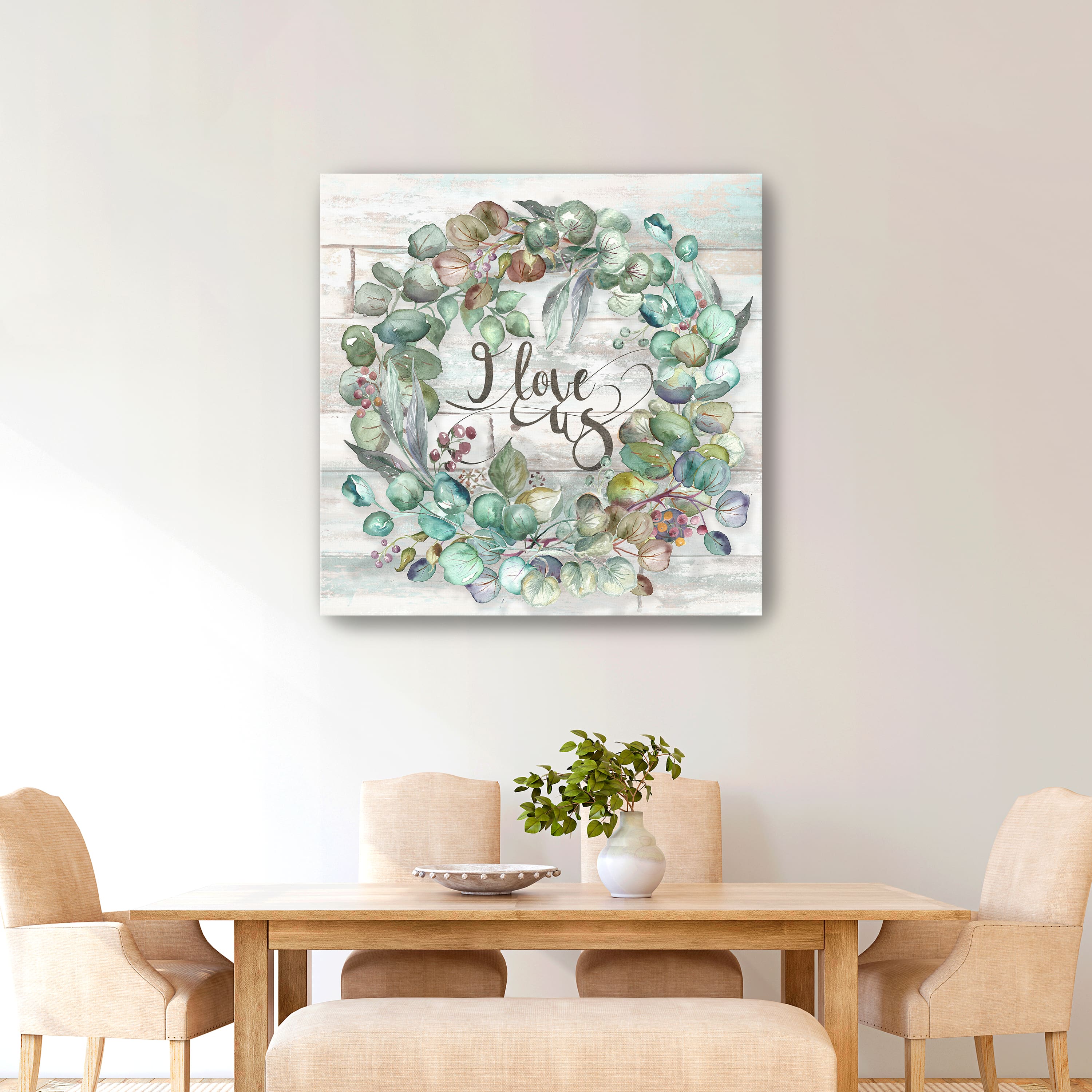 Eucalyptus Wreath On Shiplap Canvas Giclee