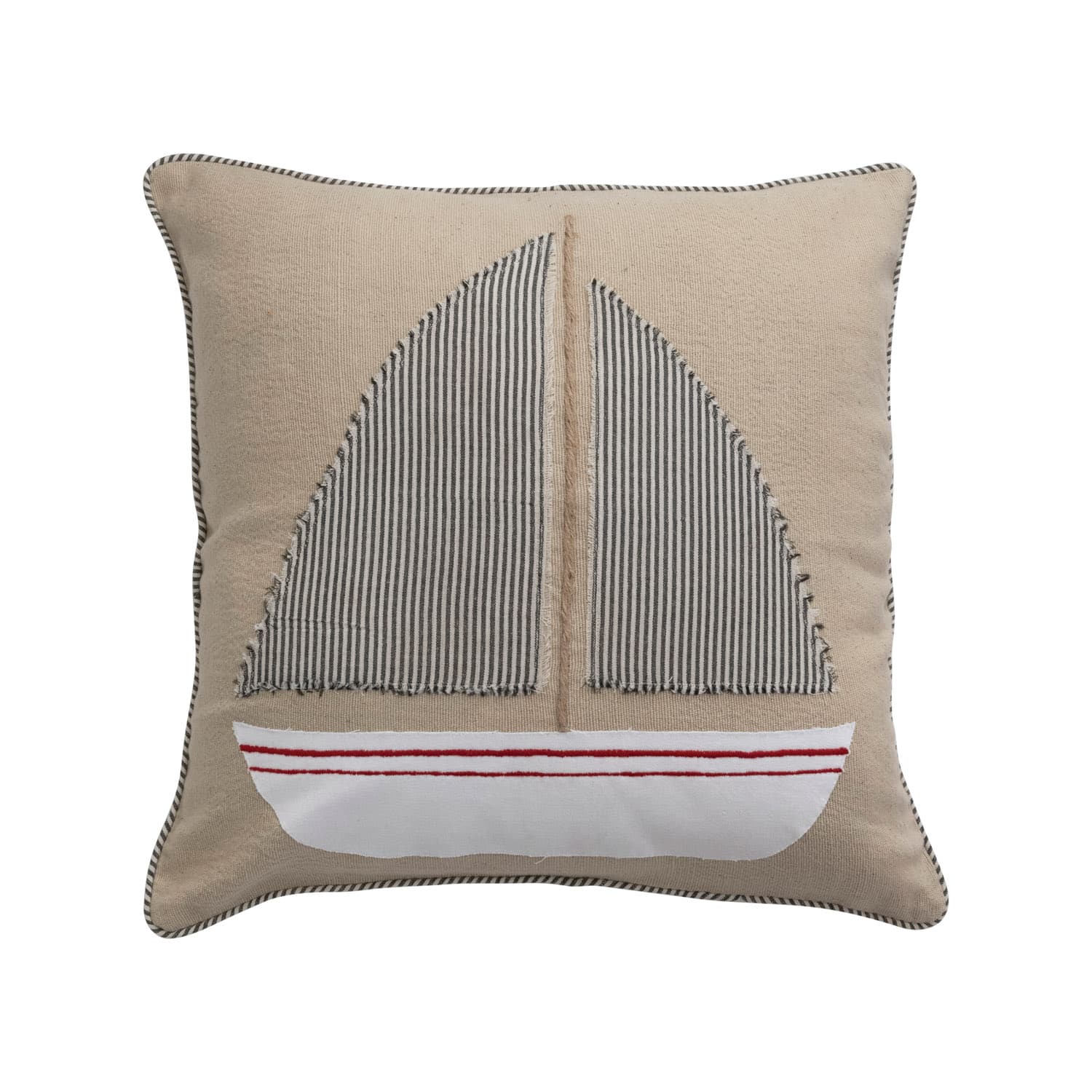 Hello Honey&#xAE; Appliqued Boat &#x26; Striped Piping Cotton Pillow