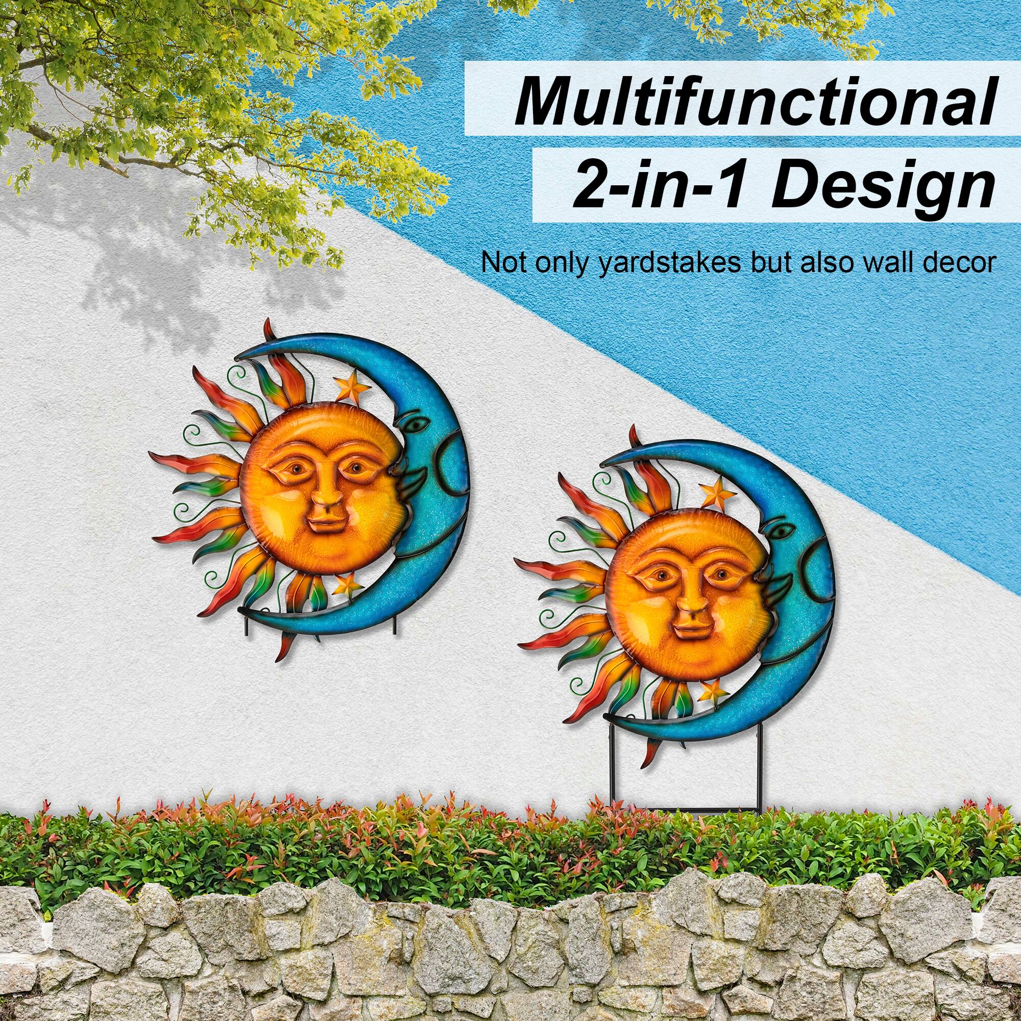 Glitzhome&#xAE; 36.25&#x22; Metal Sun &#x26; Moon Garden Stake or Wall D&#xE9;cor