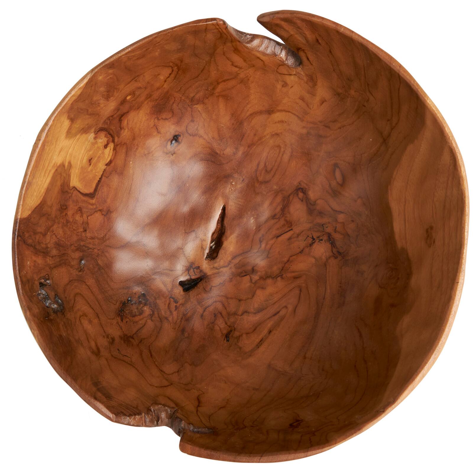 11" Brown Teak Wood Decorative Bowl with Natural Grooves