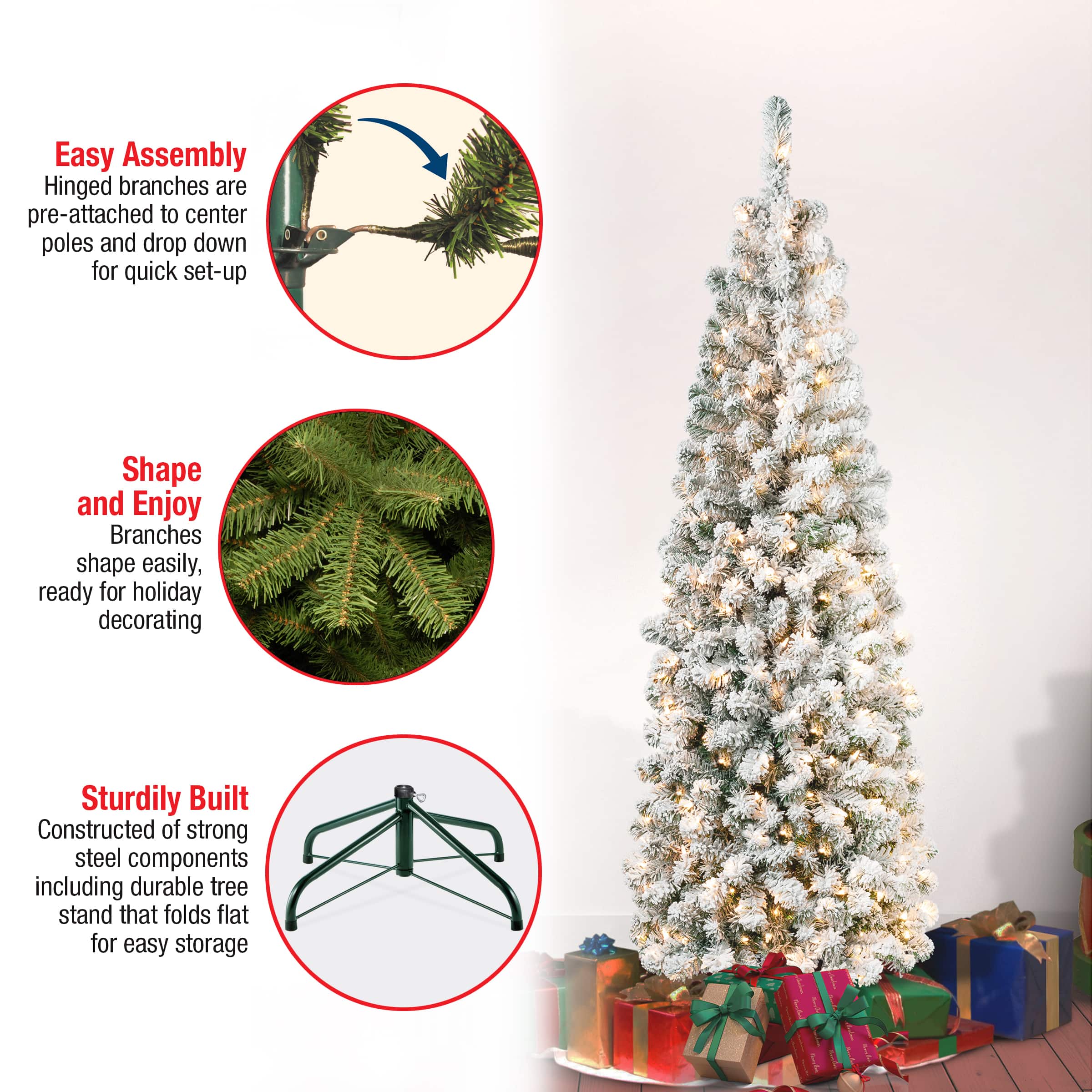 6ft. Acacia Pencil Slim Flocked Artificial Christmas Tree, Clear Lights