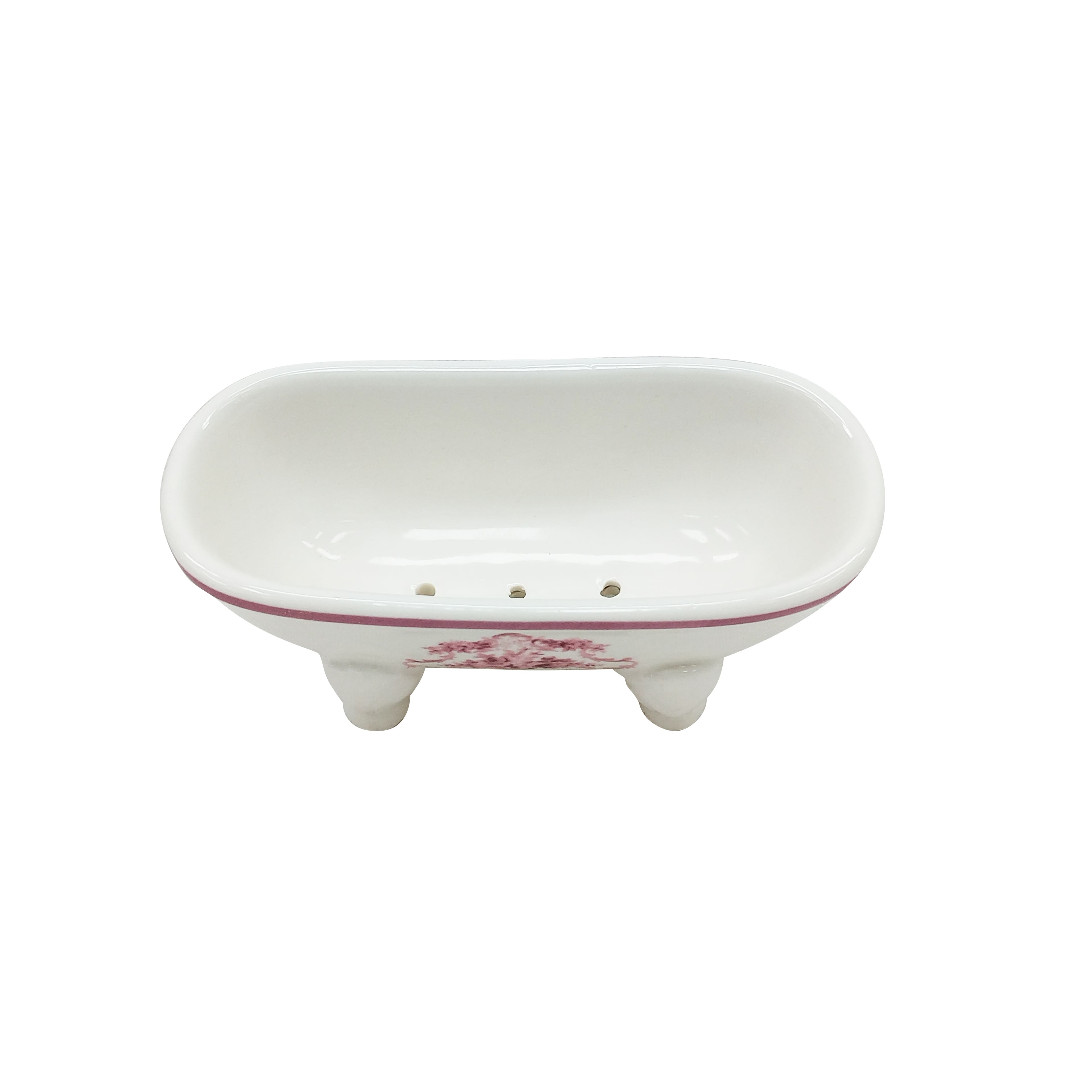 6" White with Light Burgundy Rose Emblem Ceramic Soap Dish by Ashland®