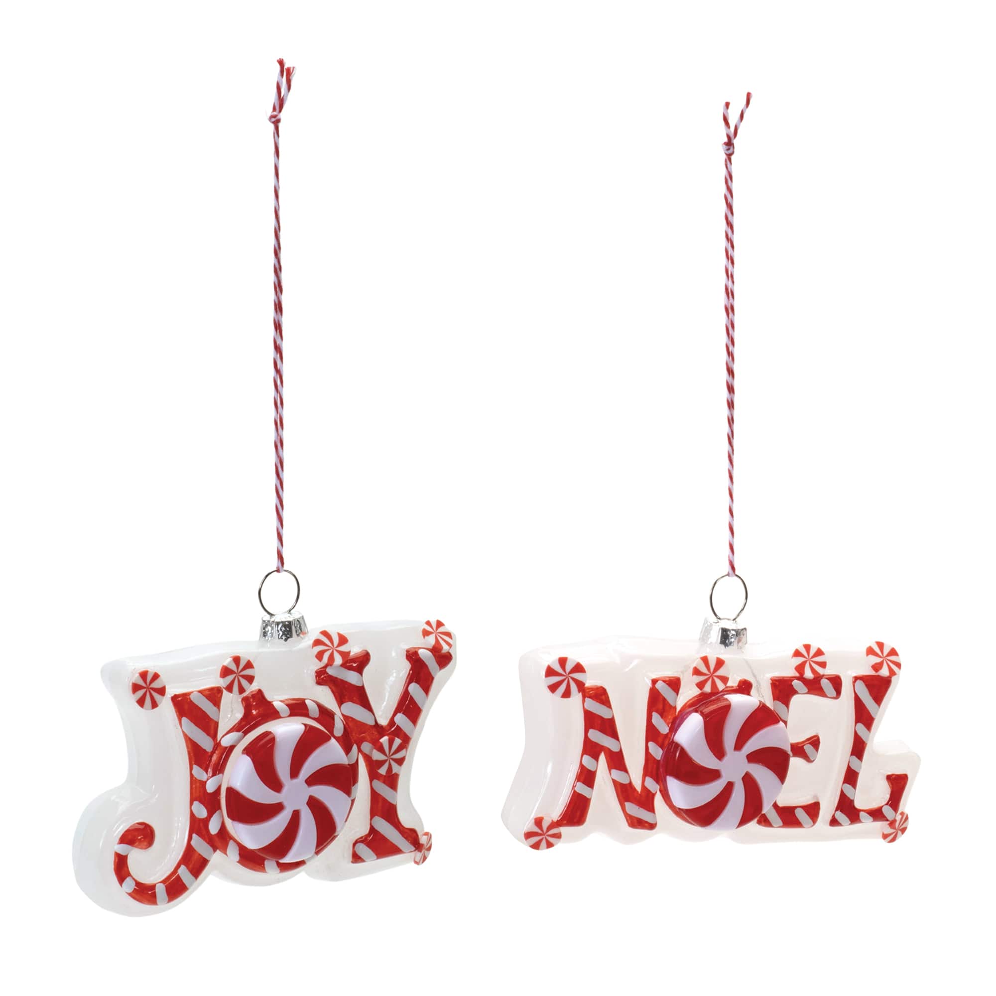 Peppermint Joy &#x26; Noel Glass Ornament Set