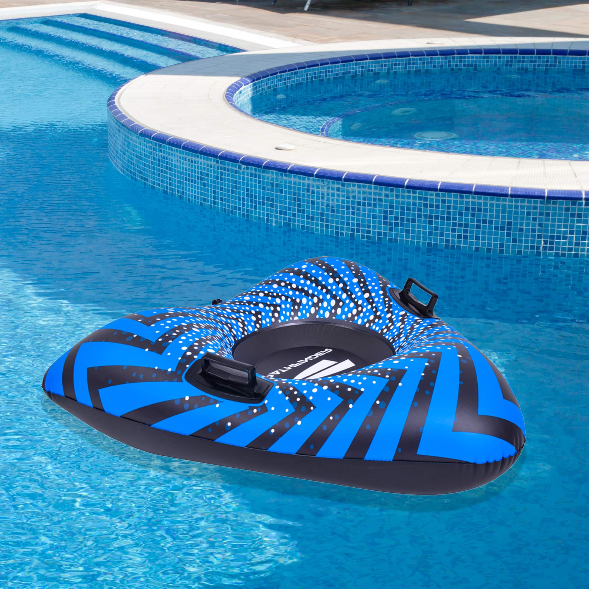 Pool Central 3.2ft. Inflatable Triangle Black &#x26; Blue Ride-On Pool Float &#x26; Snow Tube