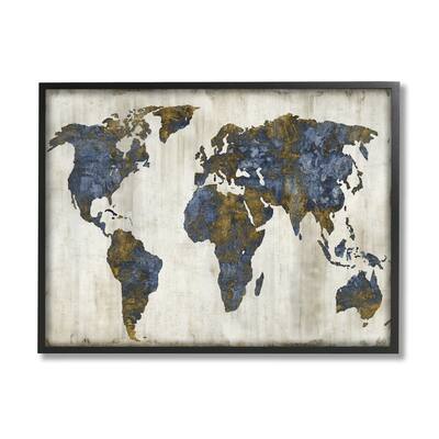 Stupell Industries Gold & Blue World Map Design Wall Art in
