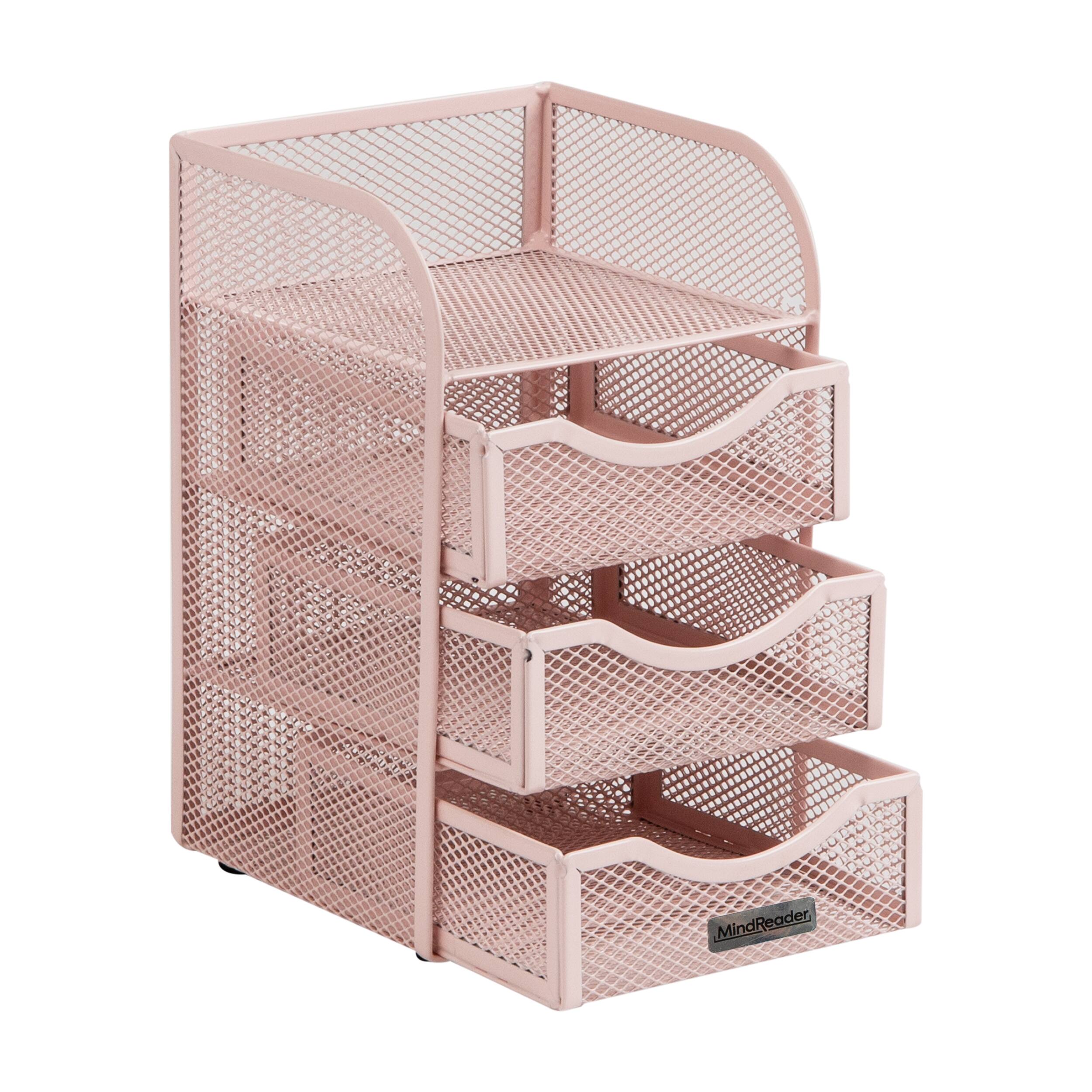 Mind Reader Pink 3 Drawers Mini Desk Office Supplies Organizer