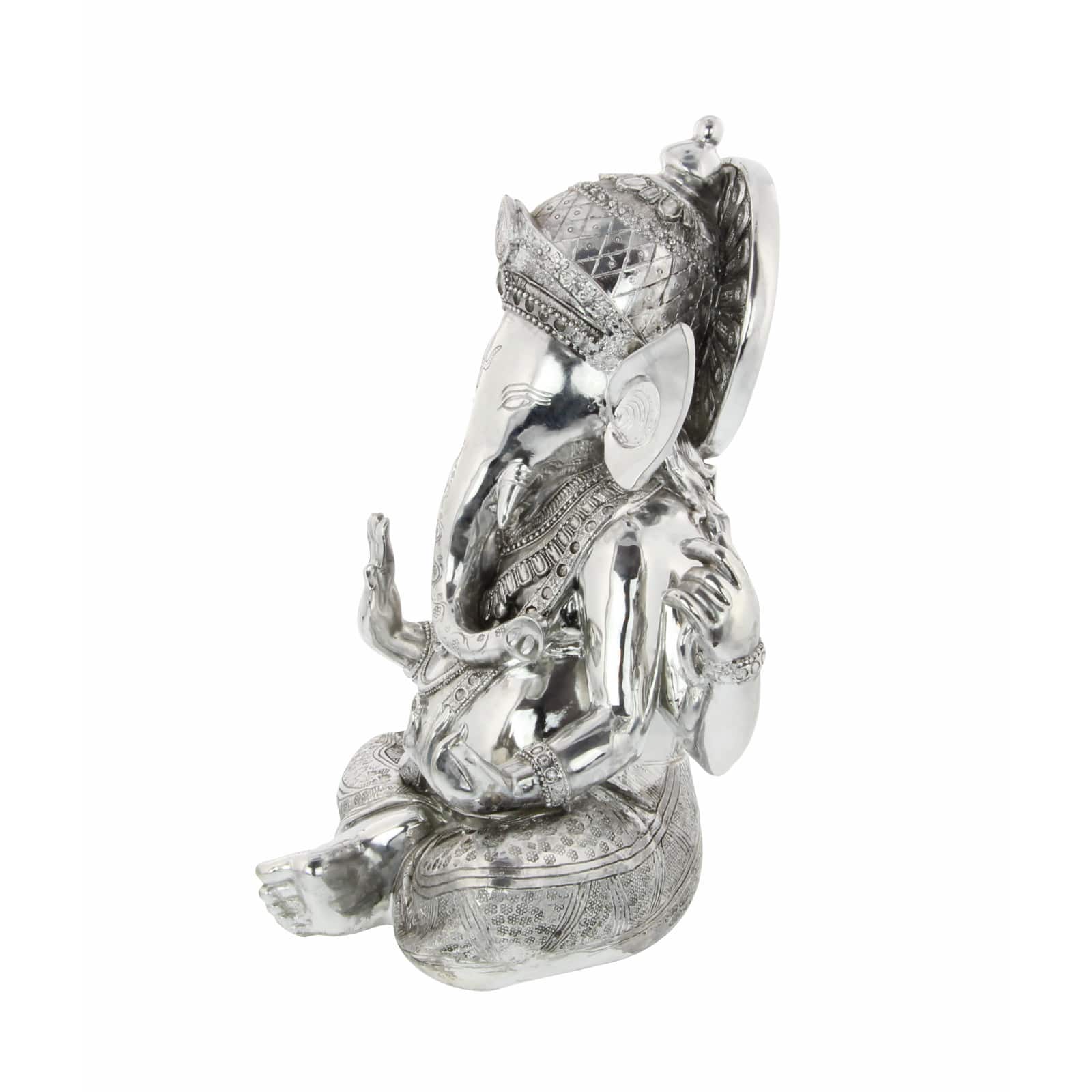 Silver Bohemian Polystone Sculpture, Ganesh 16&#x22; x 12&#x22; x 8&#x22;