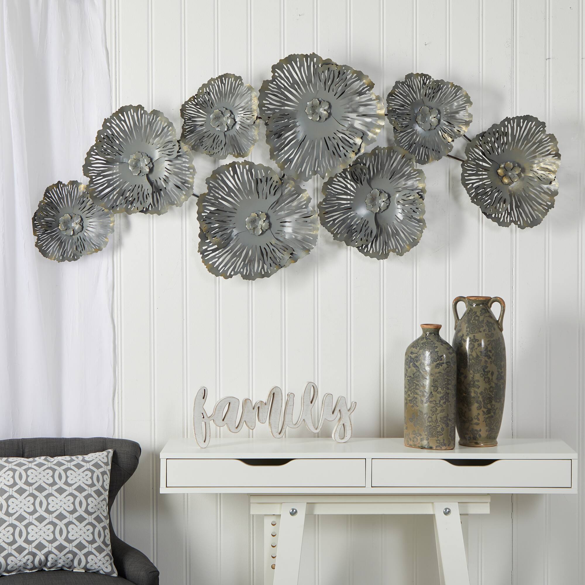 5ft. x 2ft. Floating Metal Floral Wall Art Decor