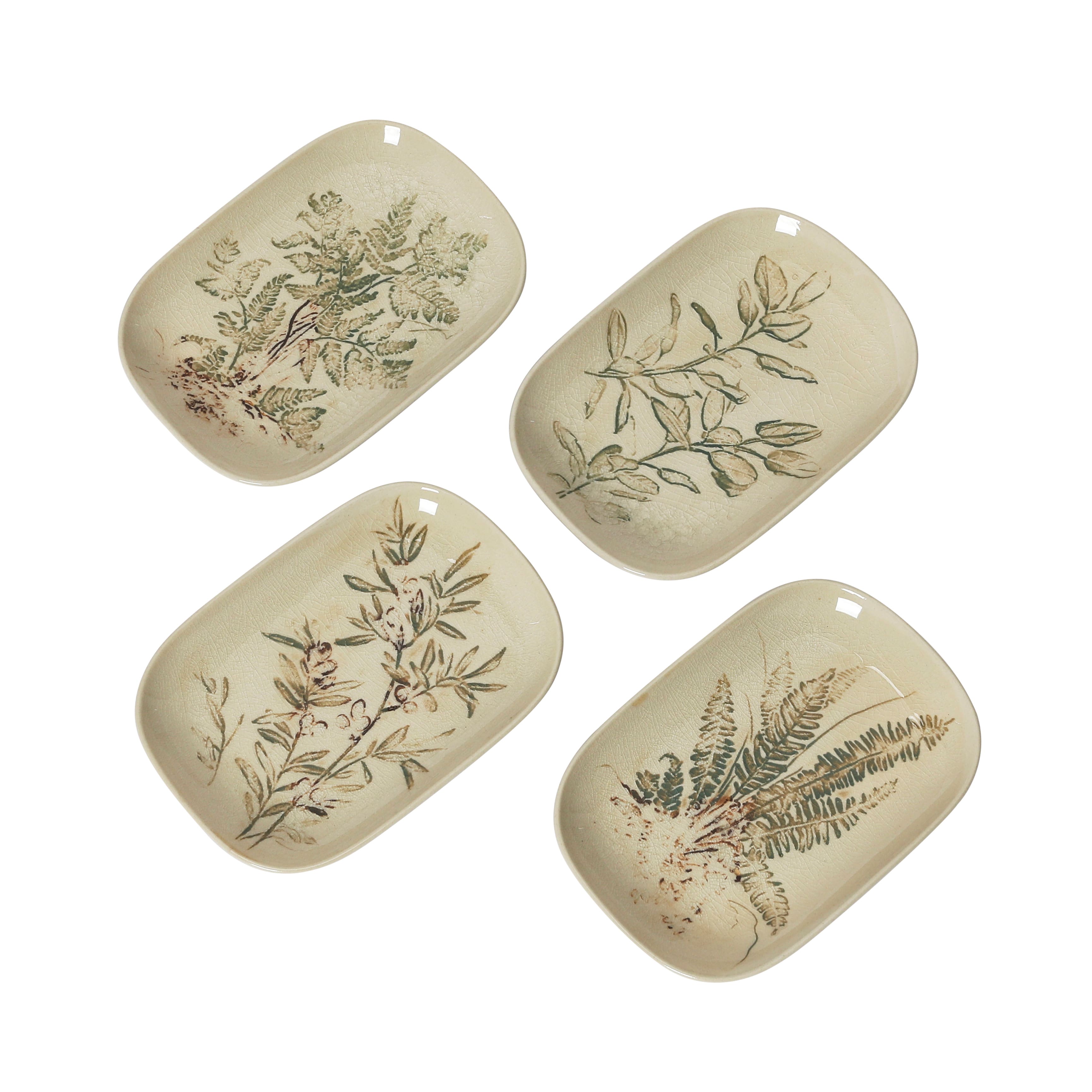 6&#x22; Debossed Botanical Stoneware Dish Set with Crackle Glaze Finish