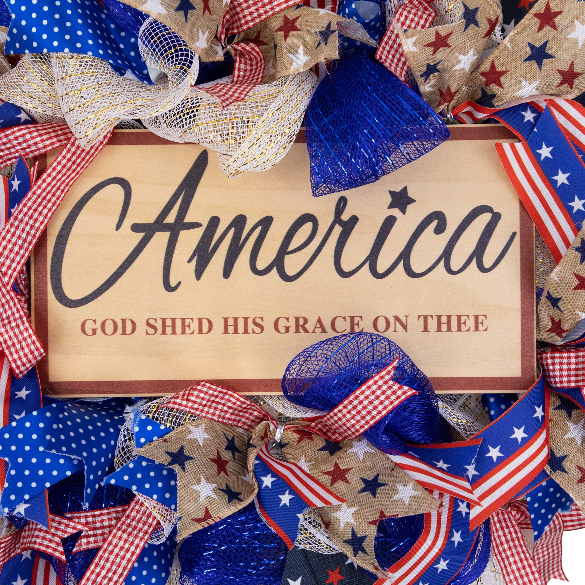 18&#x22; America God Shed His Grace on Thee Patriotic Bow Wreath