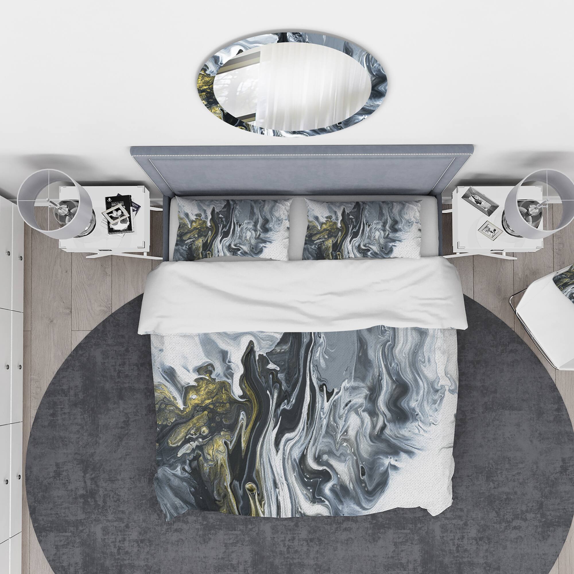 Designart &#x27;White, grey and White Marble Acrylic&#x27; Mid-Century Modern Bedding Set - Duvet Cover &#x26; Shams