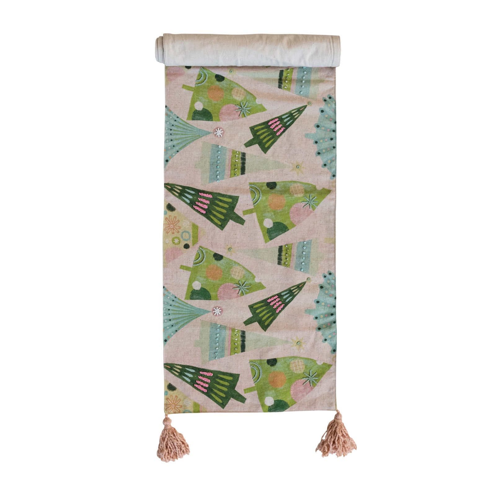 Hello Honey® 72" Green & Blue Hand-Embroidered Christmas Tree Runner