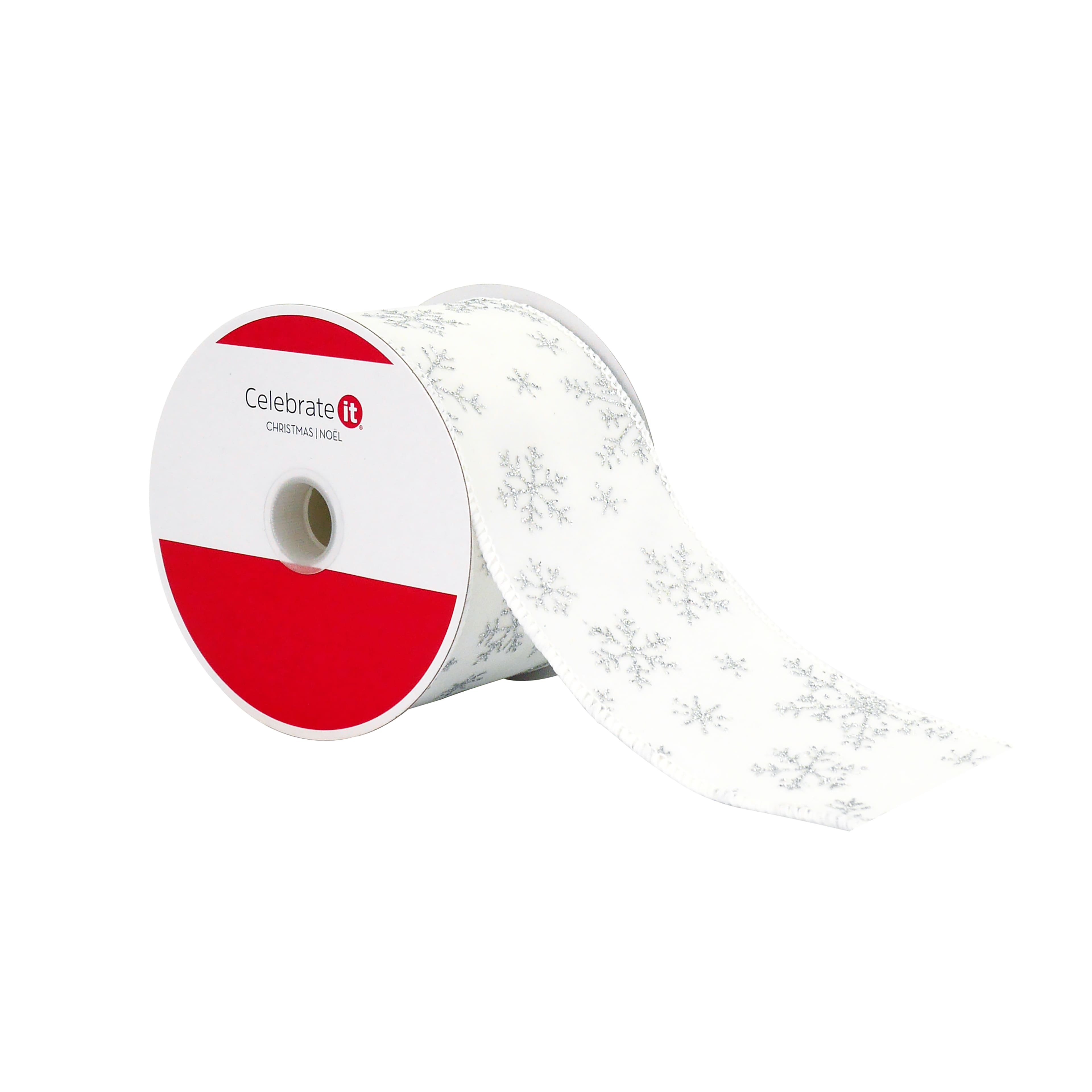 2.5&#x22; x 20ft. Silver Snowflake White Taffeta Wired Ribbon by Celebrate It&#xAE;