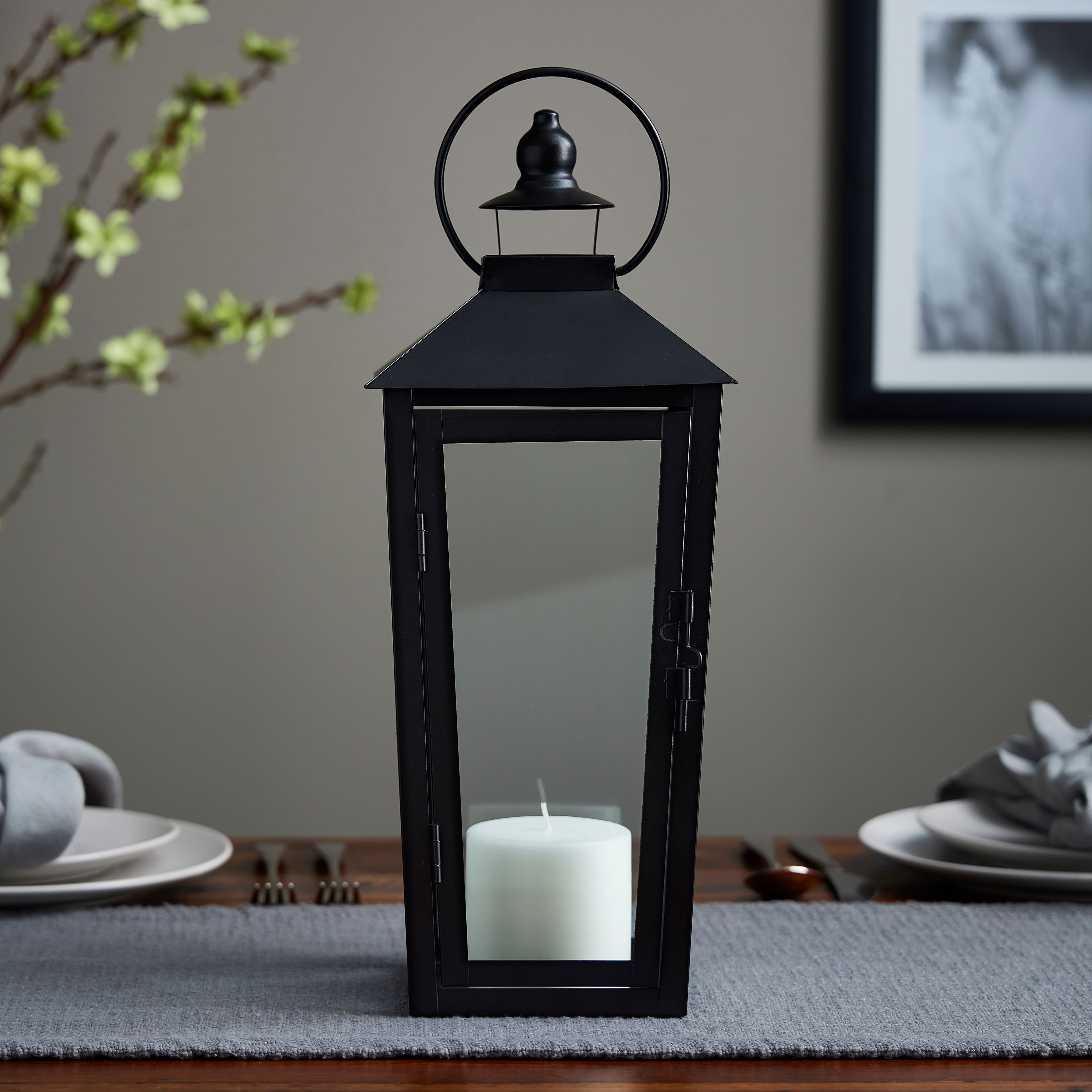 15.7" Black Metal Lantern by Ashland®