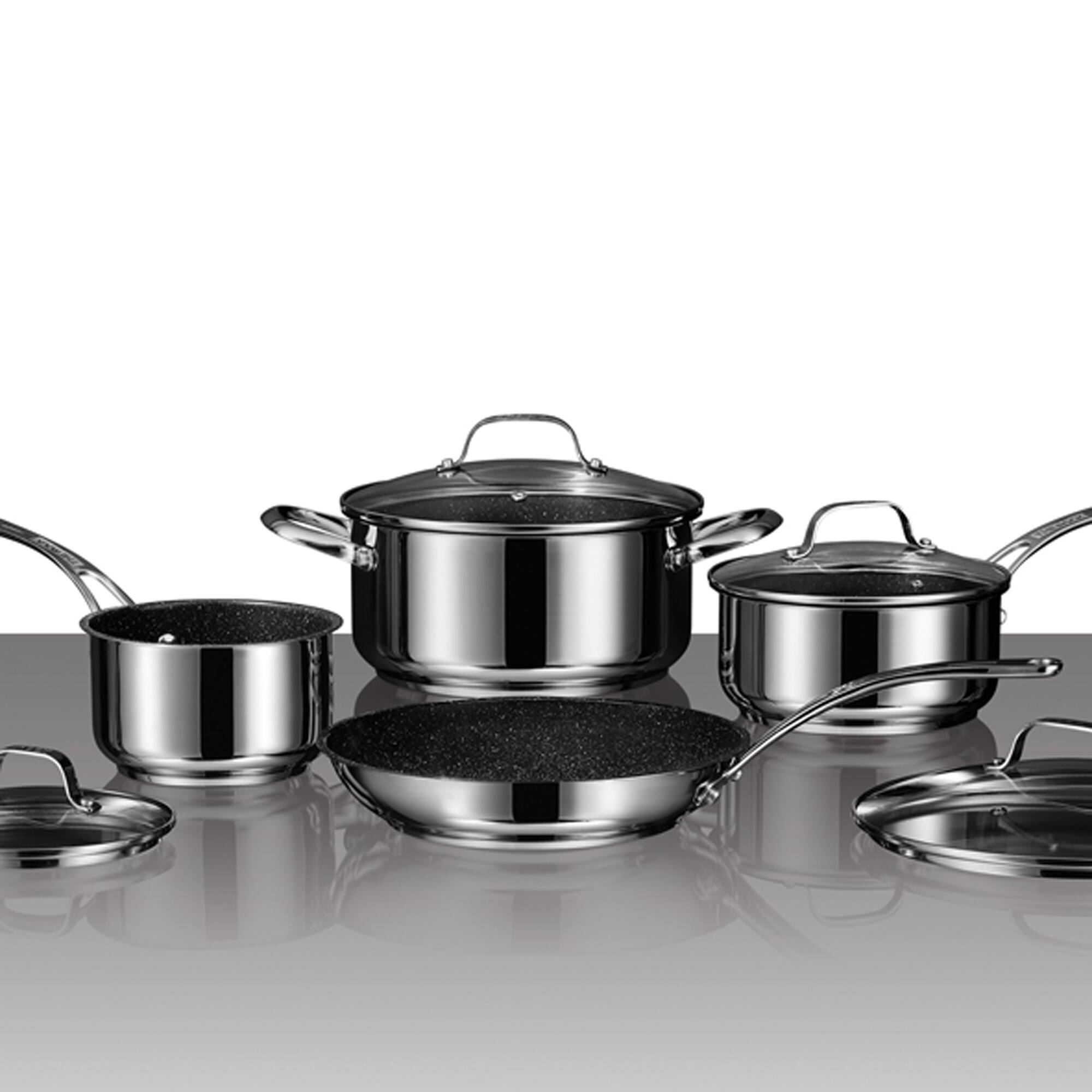 THE ROCK by Starfrit Stainless Steel Non-Stick 8-Piece Cookware Set With Stainless Steel Handles
